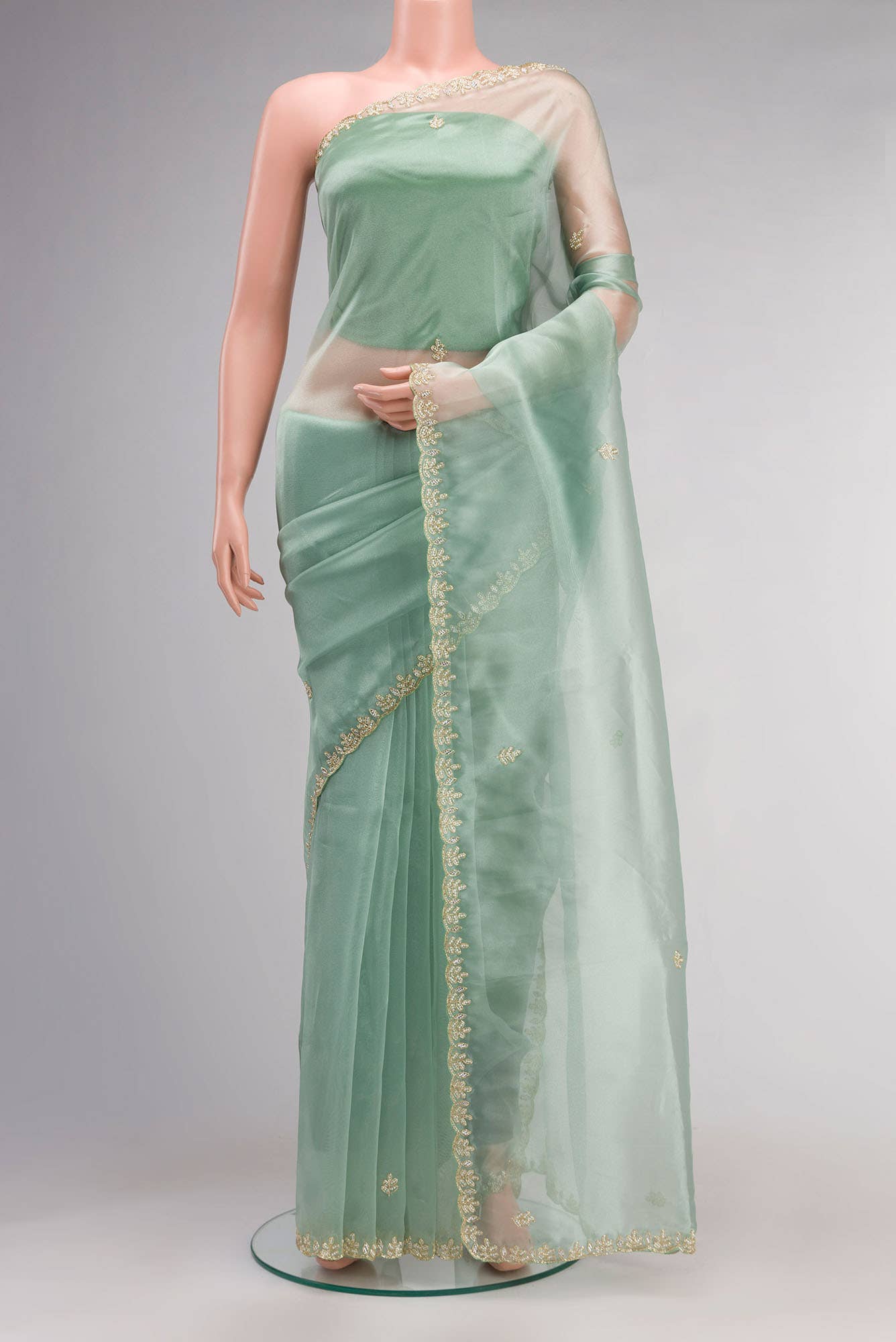 Green Blended Organza Silk Saree