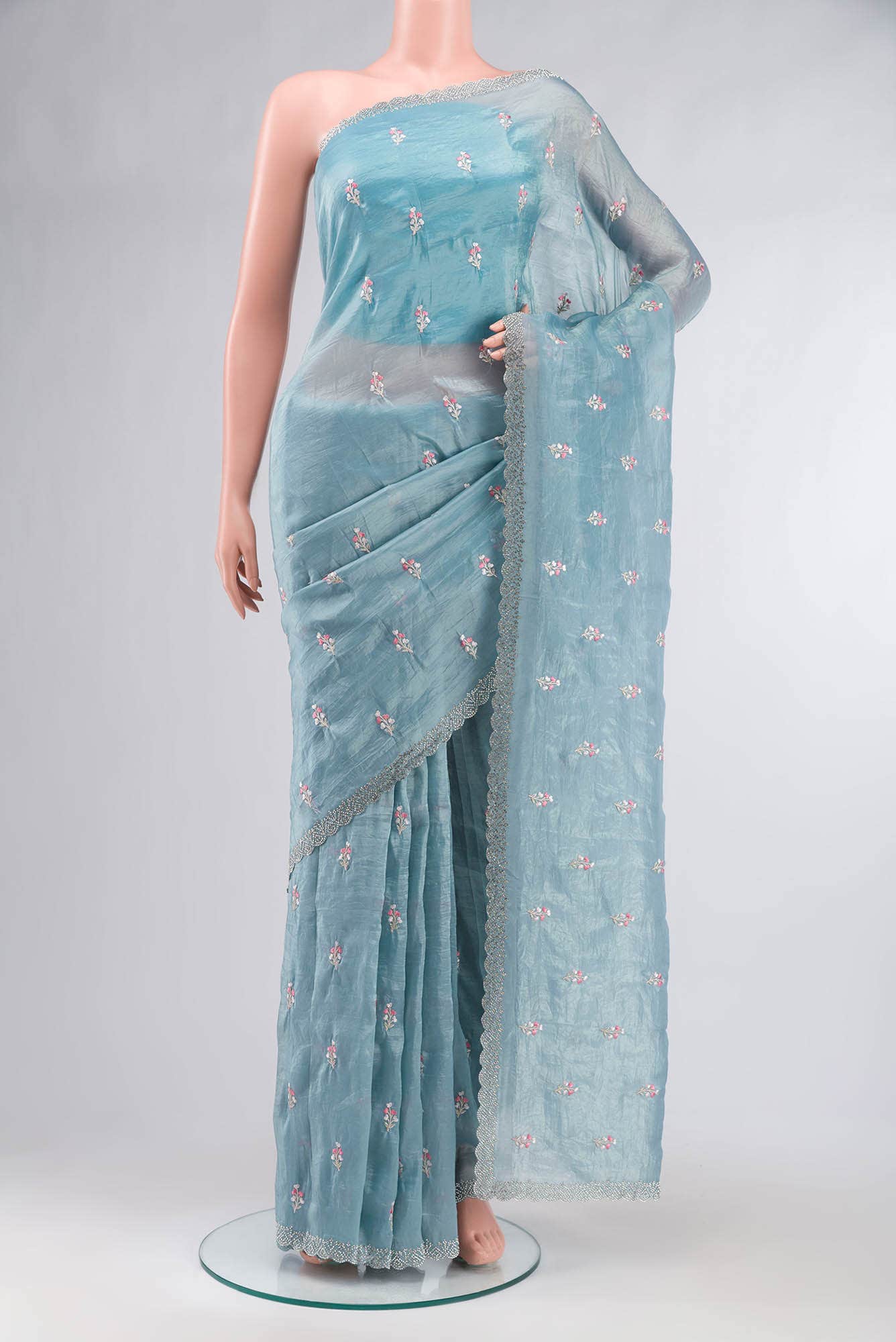 Blue Blended Organza Silk Saree