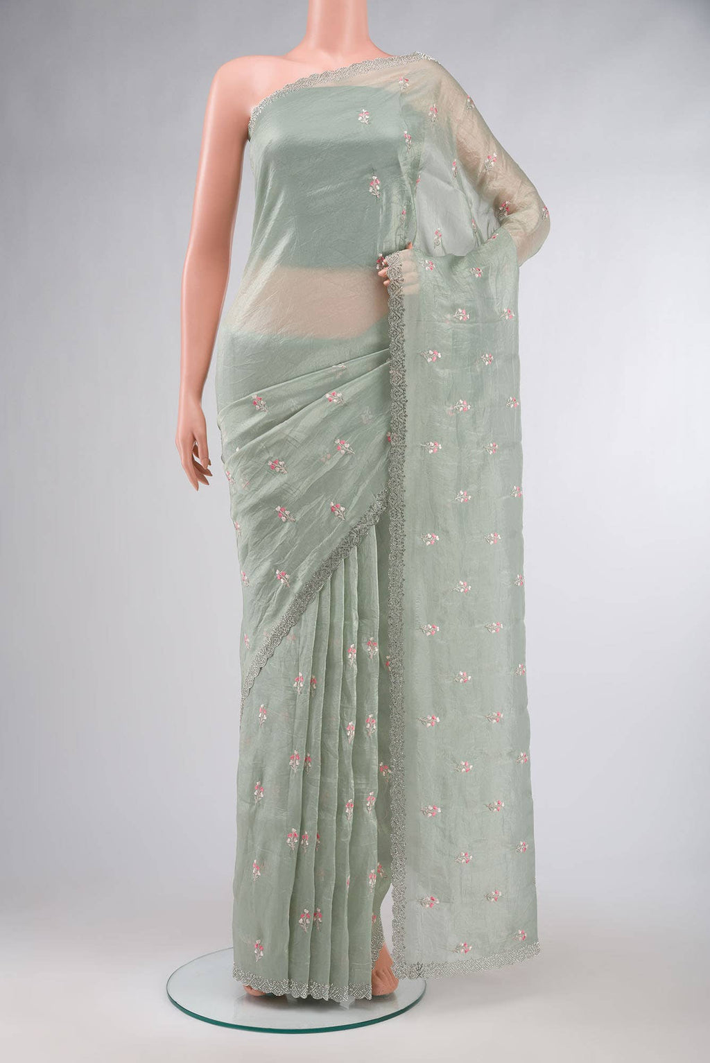 Mint Green Blended Organza Silk Saree