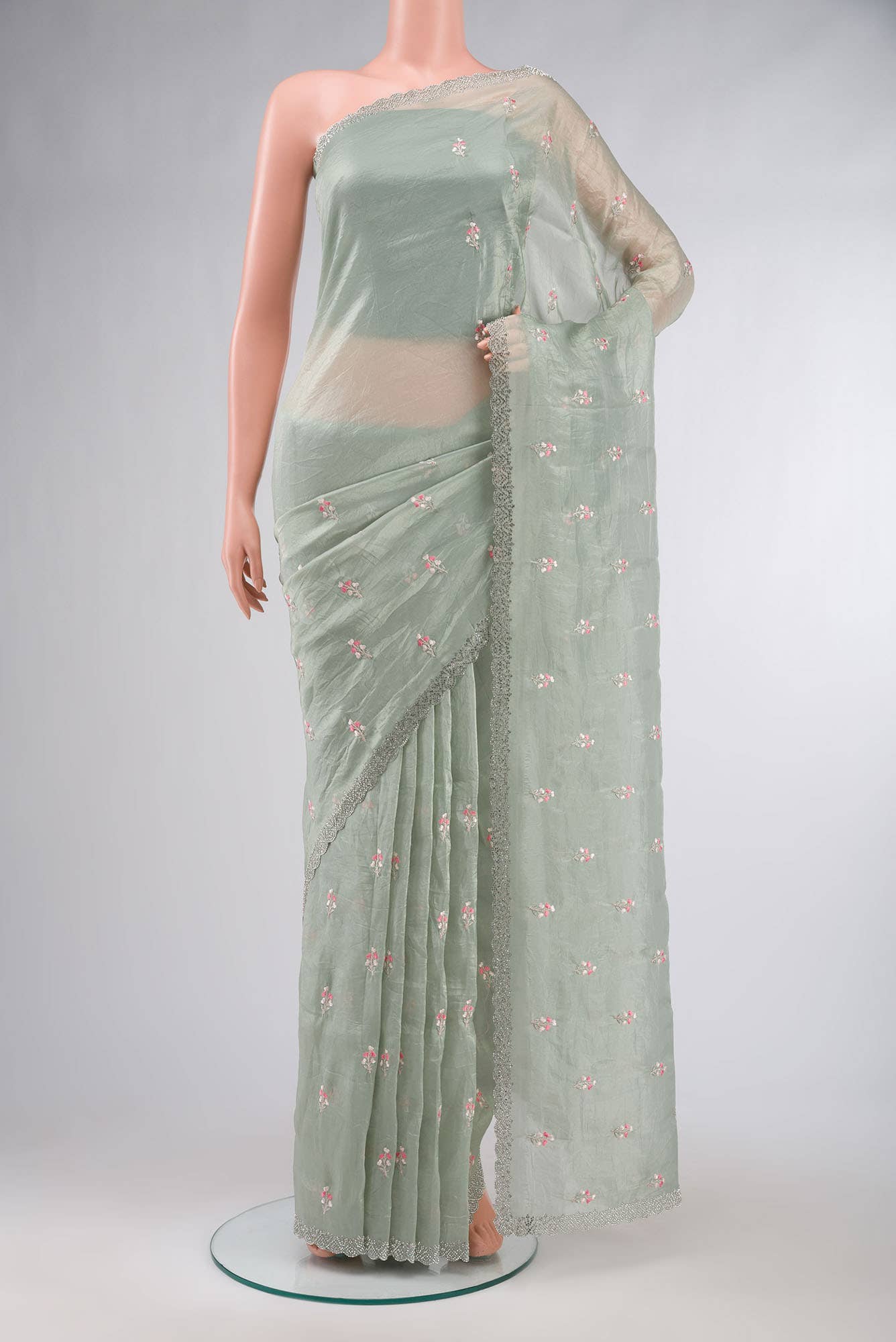 Mint Green Blended Organza Silk Saree