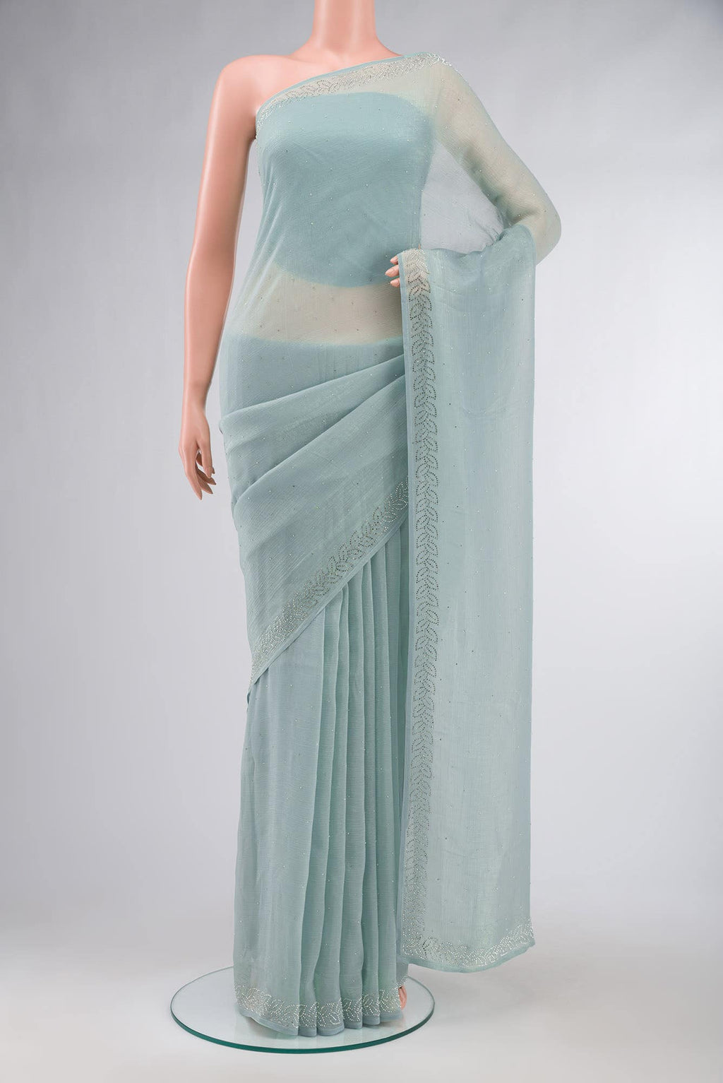 Blue Blended Chiffon Saree
