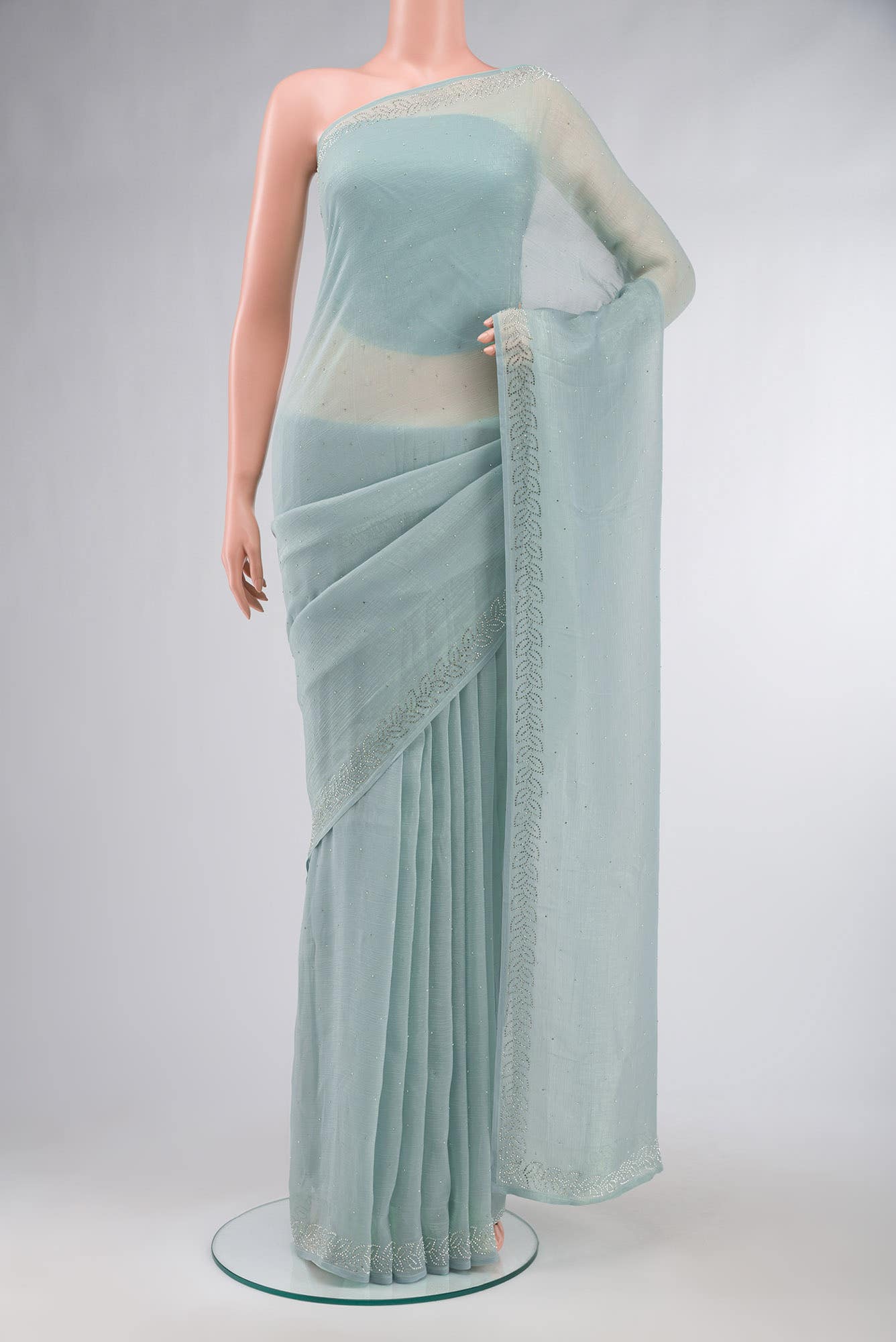 Blue Blended Chiffon Saree