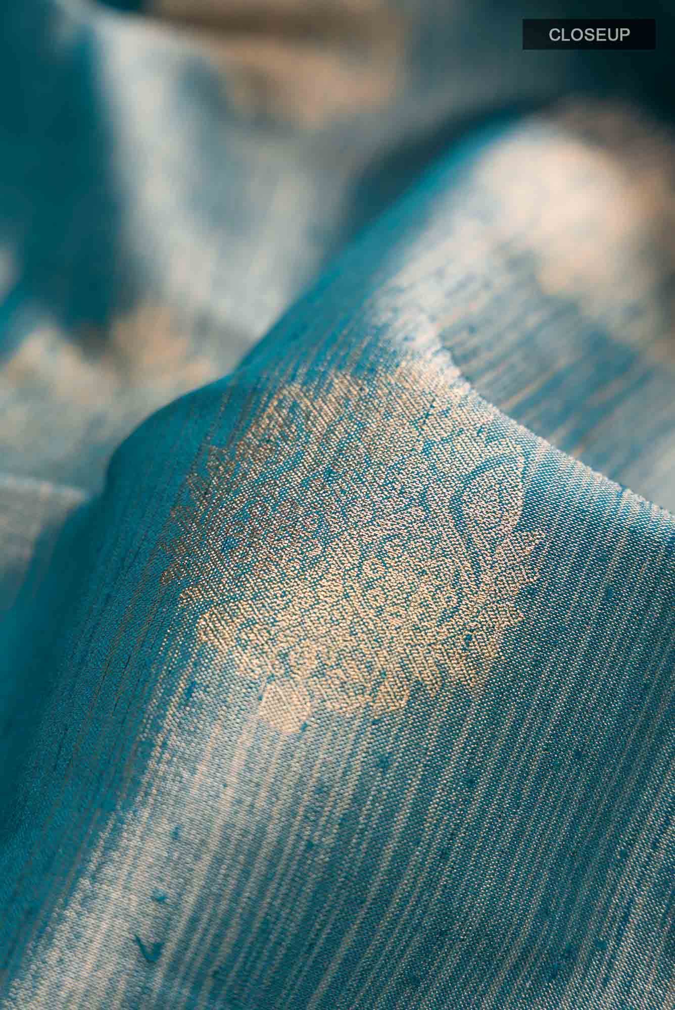 Blue with Gold Dual Tone Blended Art Silk Saree