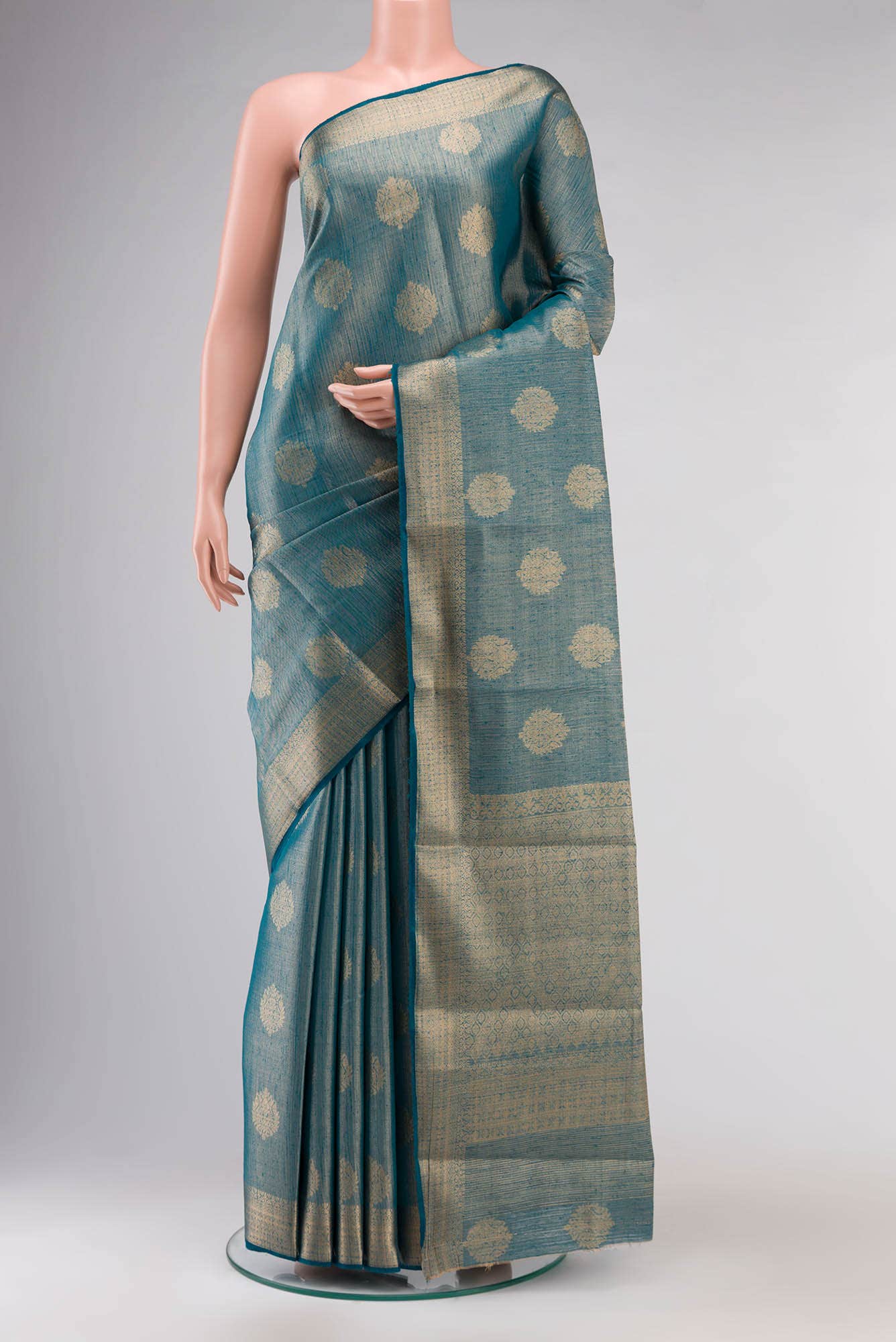 Blue with Gold Dual Tone Blended Art Silk Saree