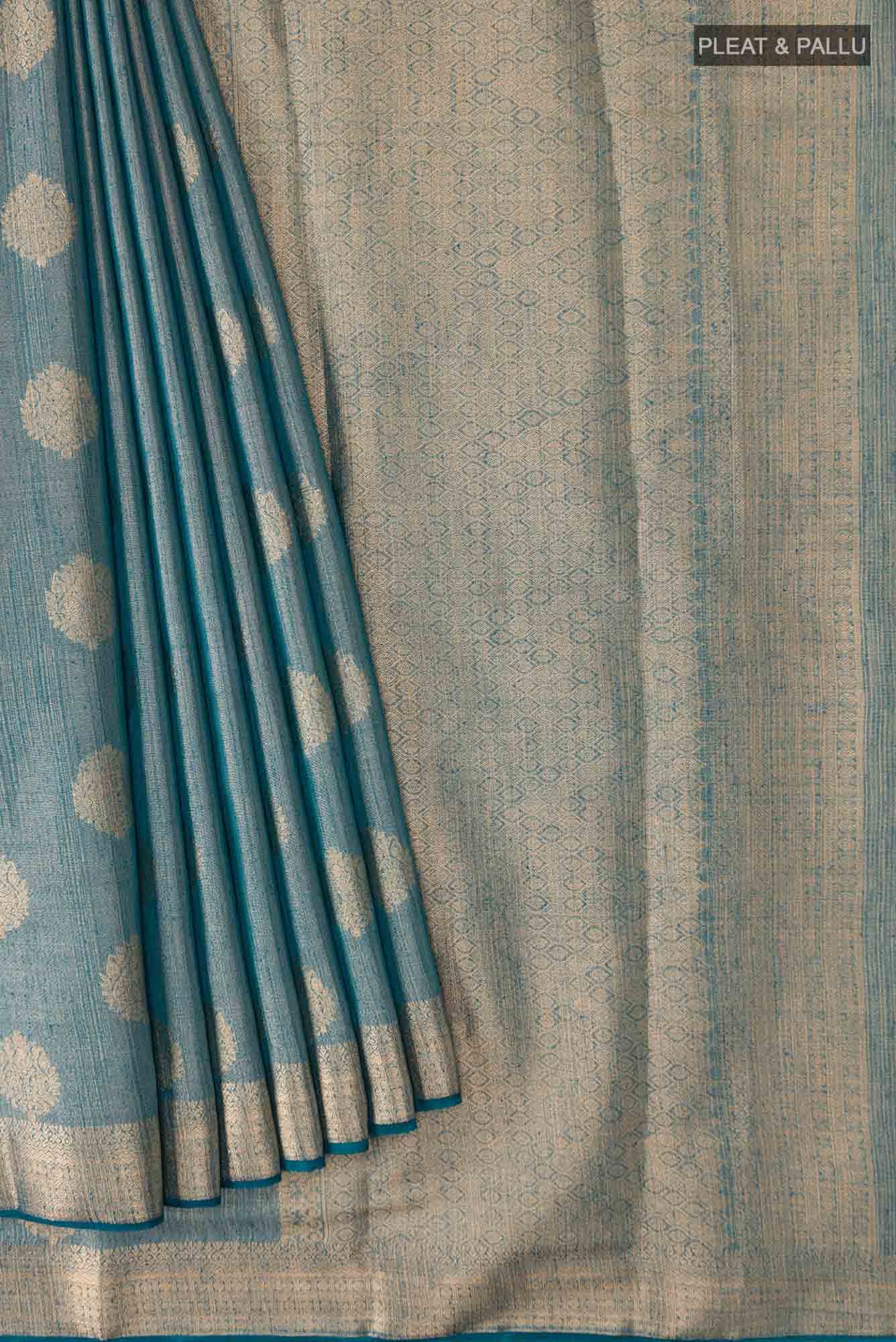 Blue with Gold Dual Tone Blended Art Silk Saree