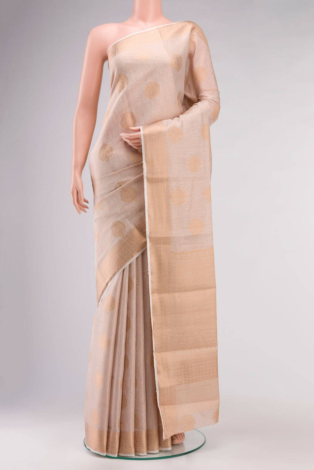 Cream with Gold Dual Tone Blended Art Silk Saree