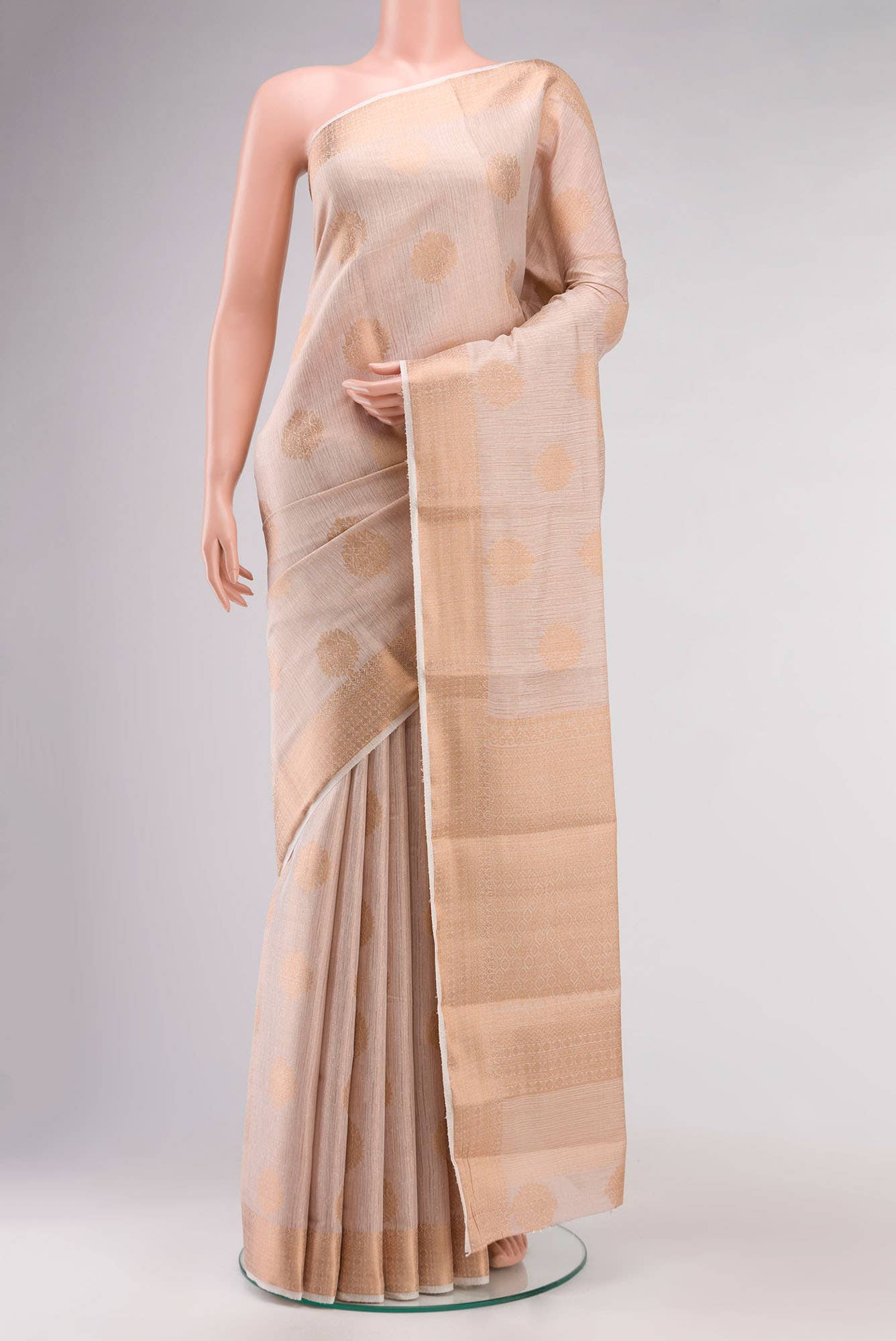 Cream with Gold Dual Tone Blended Art Silk Saree