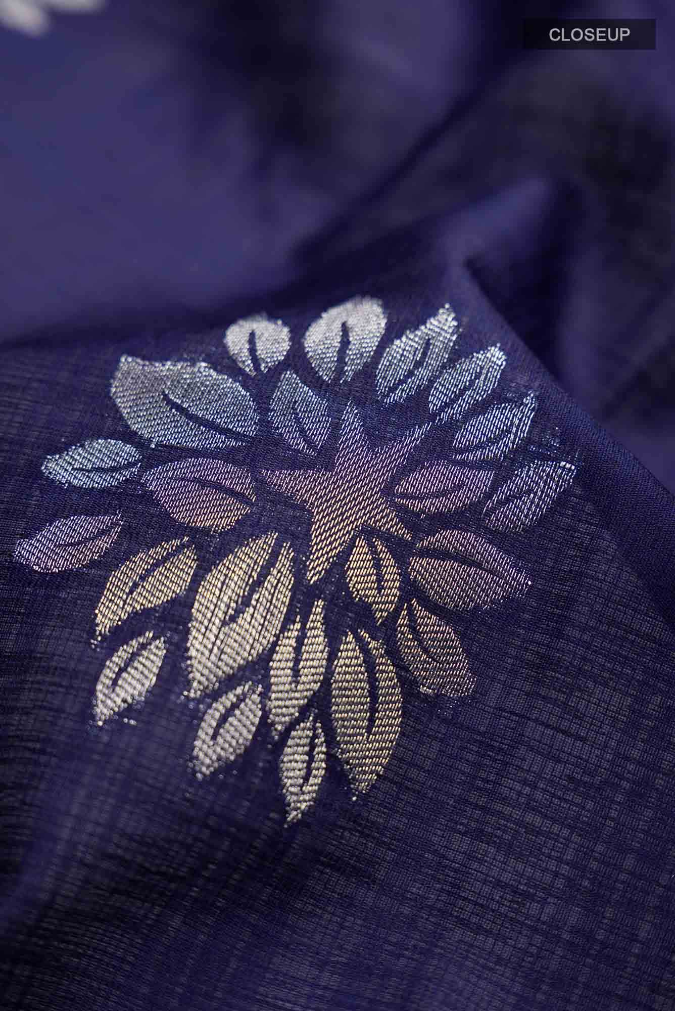 Navy Blue Blended Tussar Silk Saree