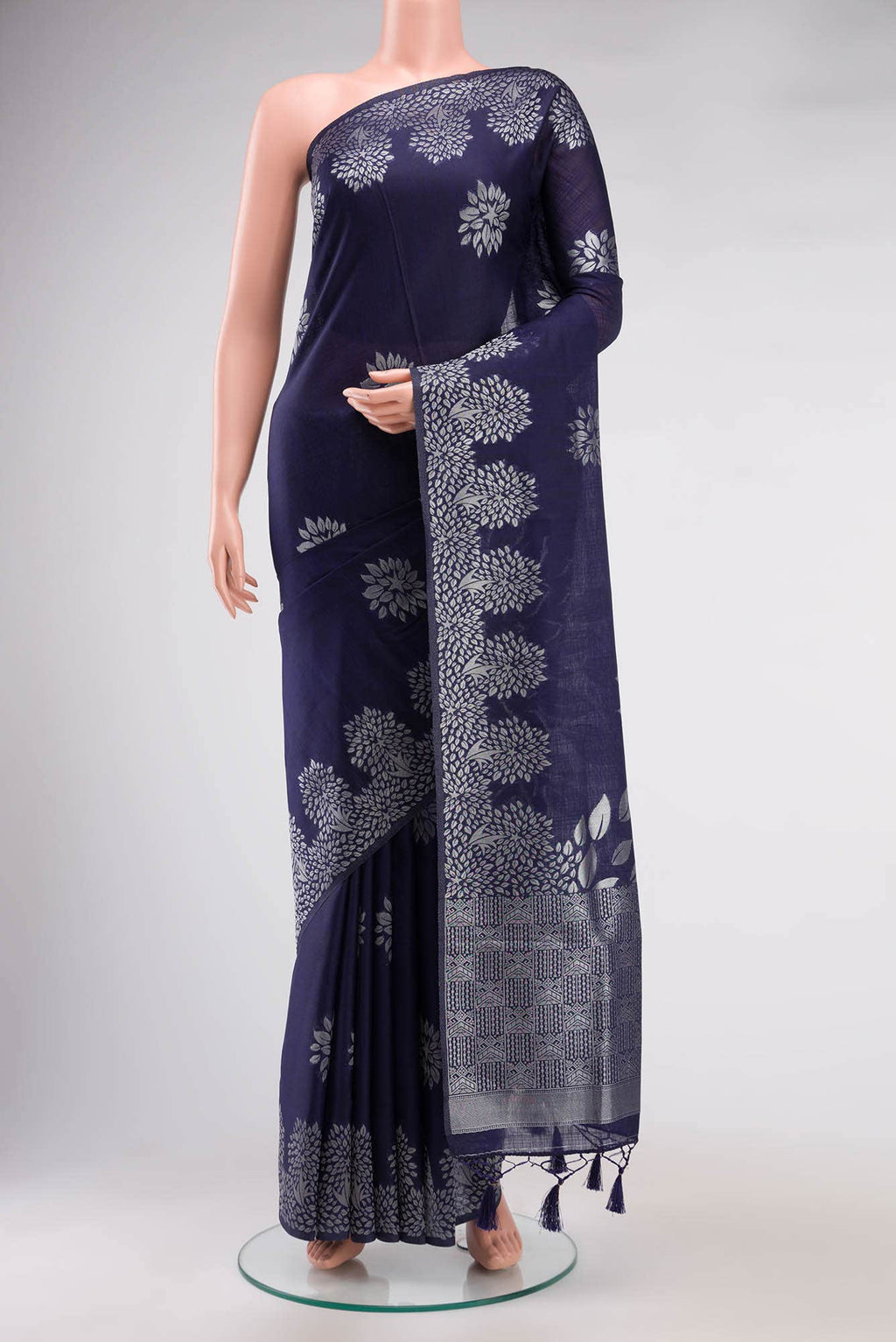 Navy Blue Blended Tussar Silk Saree