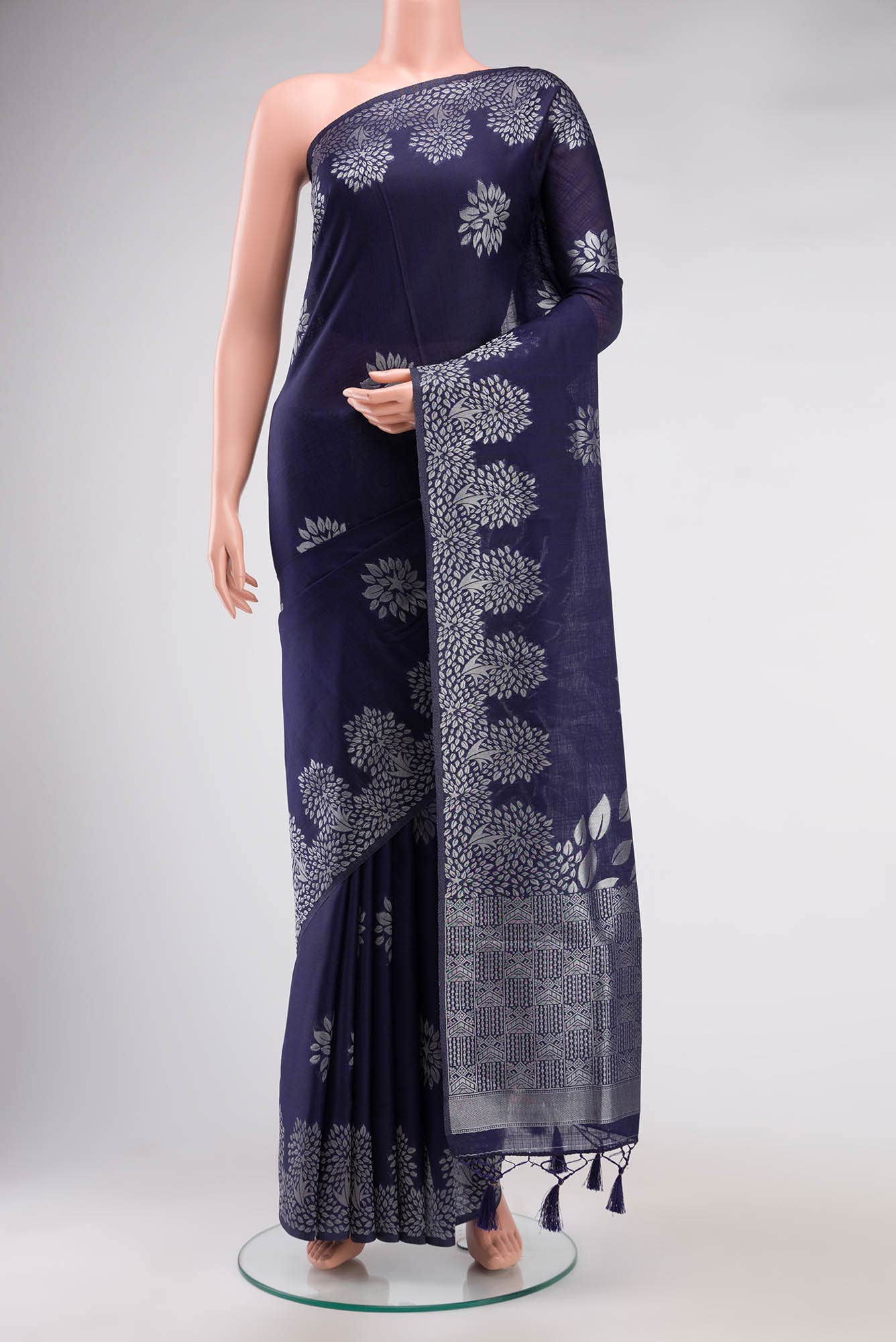 Navy Blue Blended Tussar Silk Saree