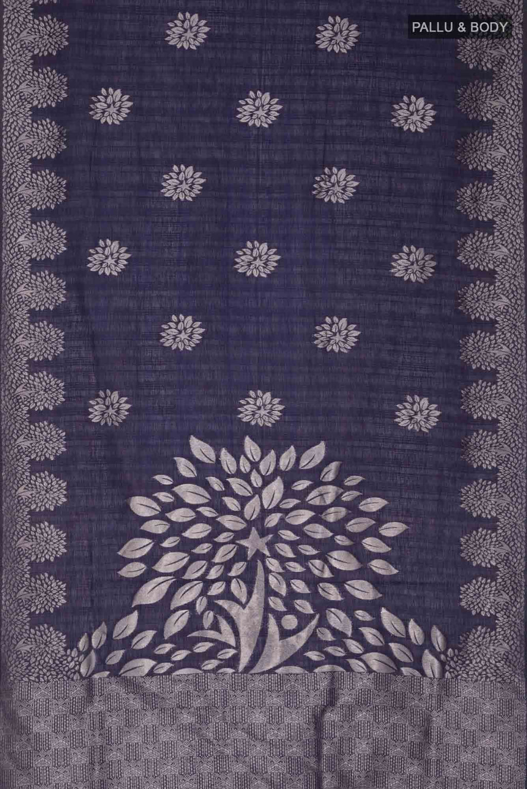 Navy Blue Blended Tussar Silk Saree