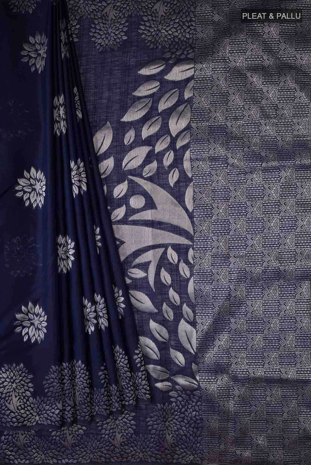 Navy Blue Blended Tussar Silk Saree