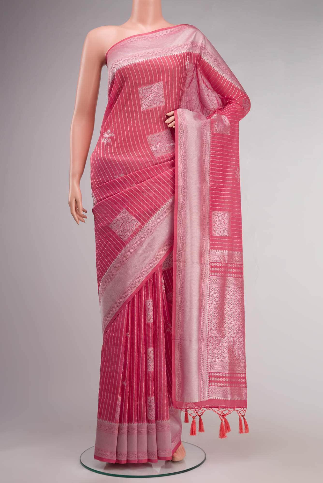 Pink Blended Tussar Silk Saree
