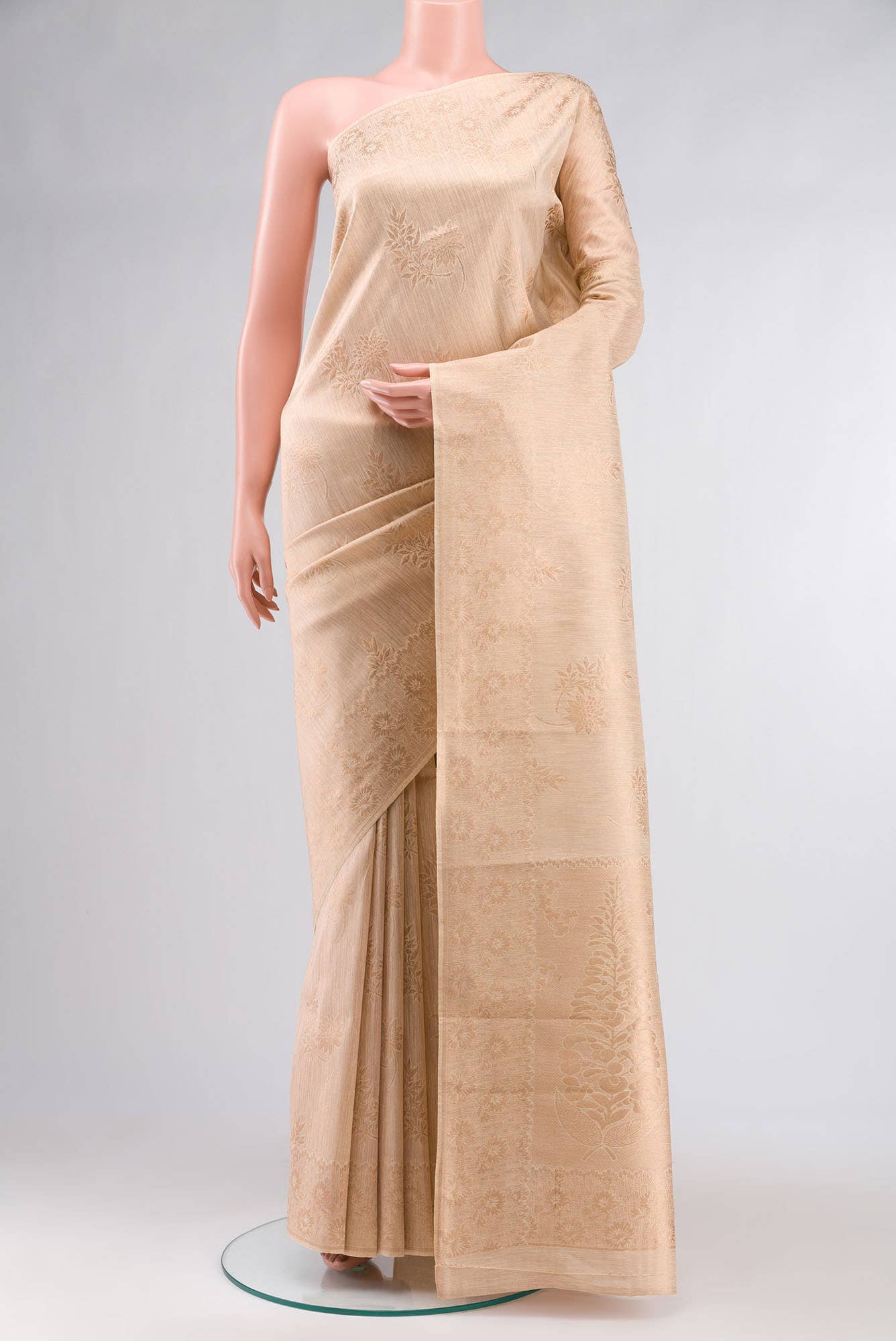 Beige Blended Tussar Silk Saree