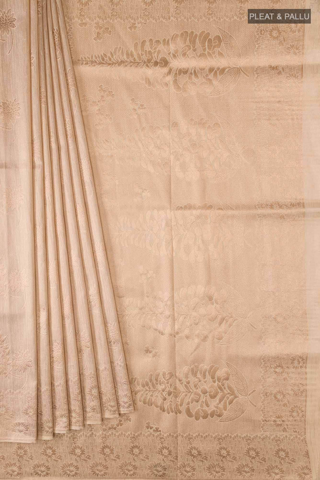 Beige Blended Tussar Silk Saree