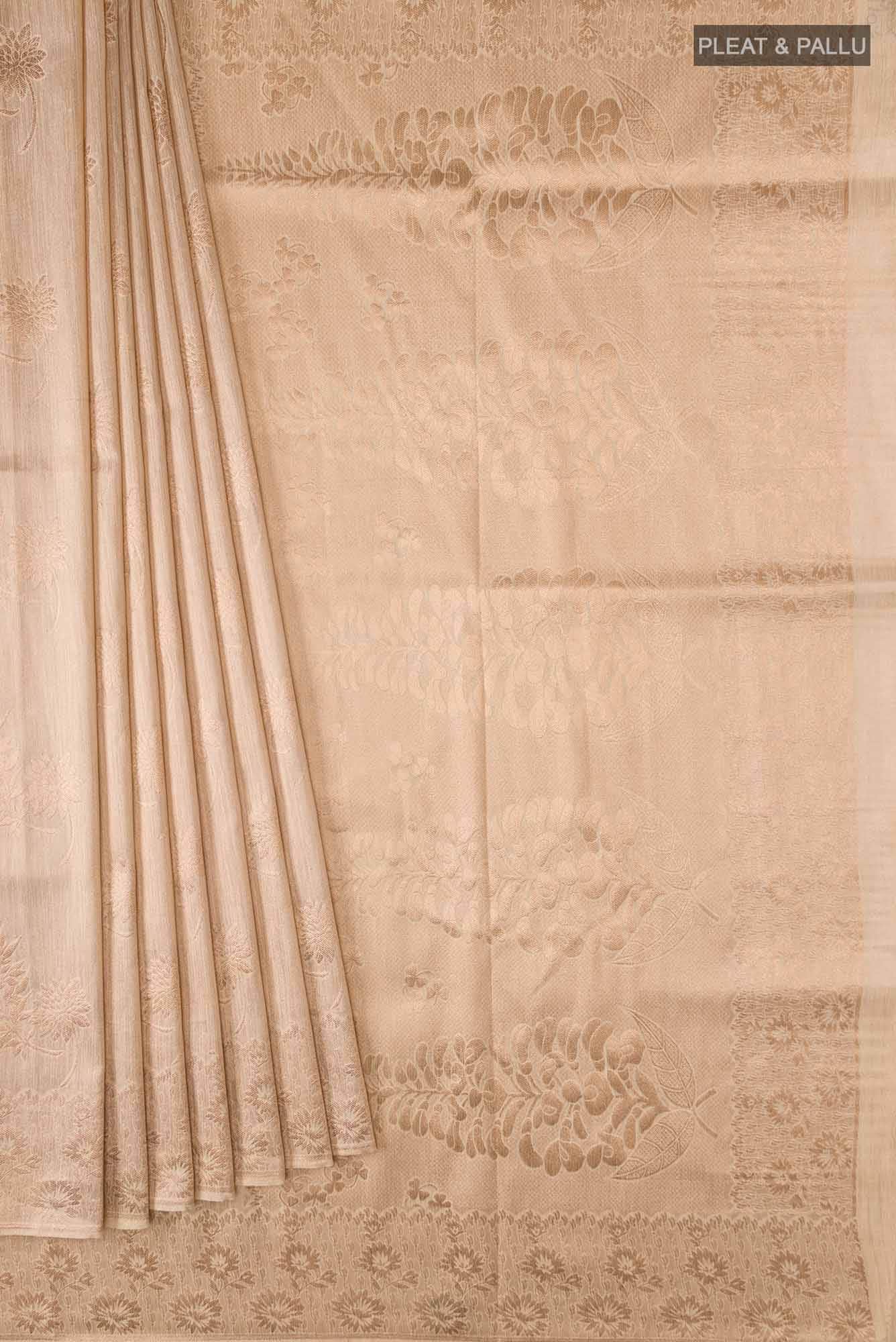 Beige Blended Tussar Silk Saree