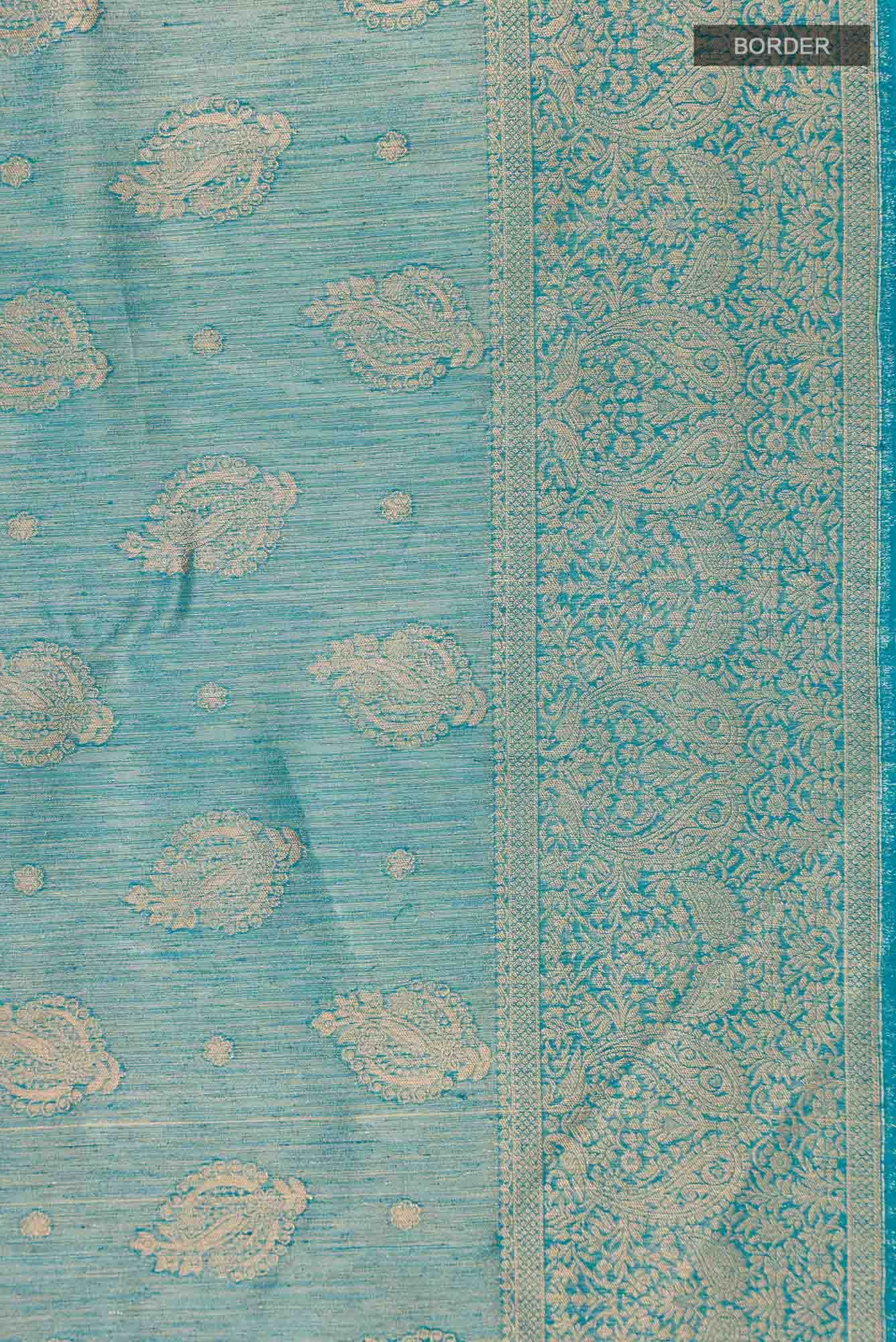 Blue Blended Tussar Silk Saree