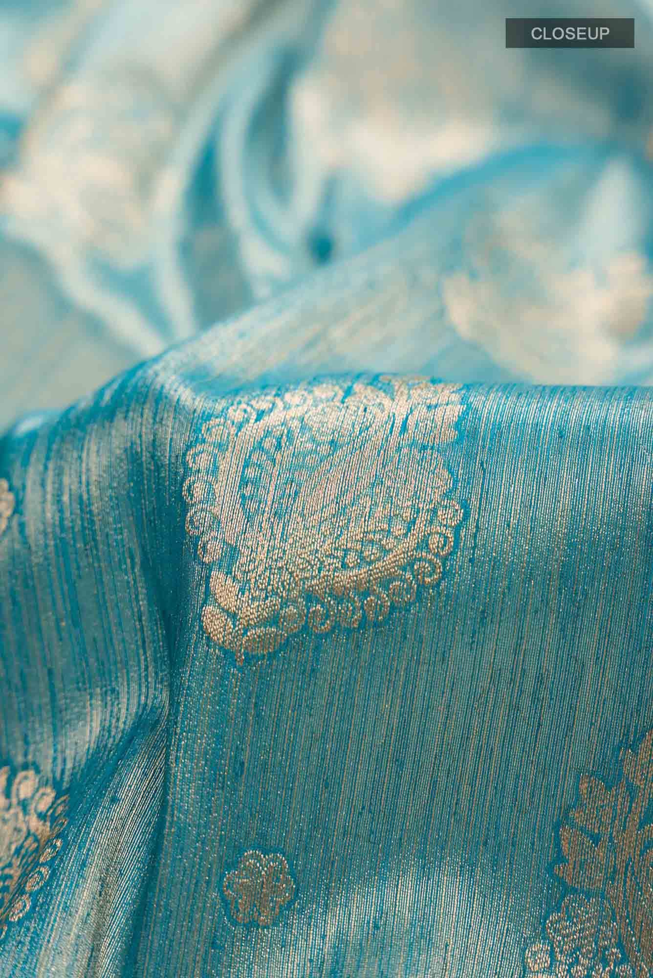Blue Blended Tussar Silk Saree