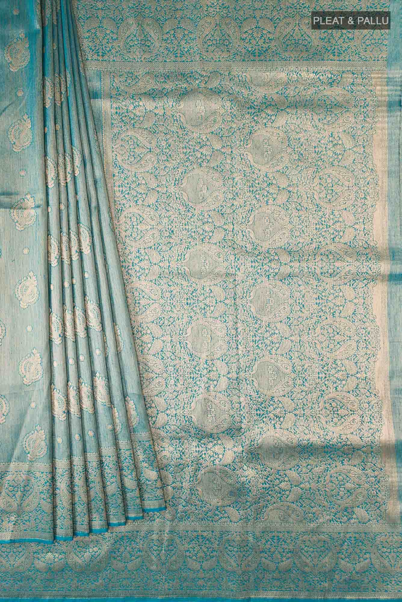 Blue Blended Tussar Silk Saree