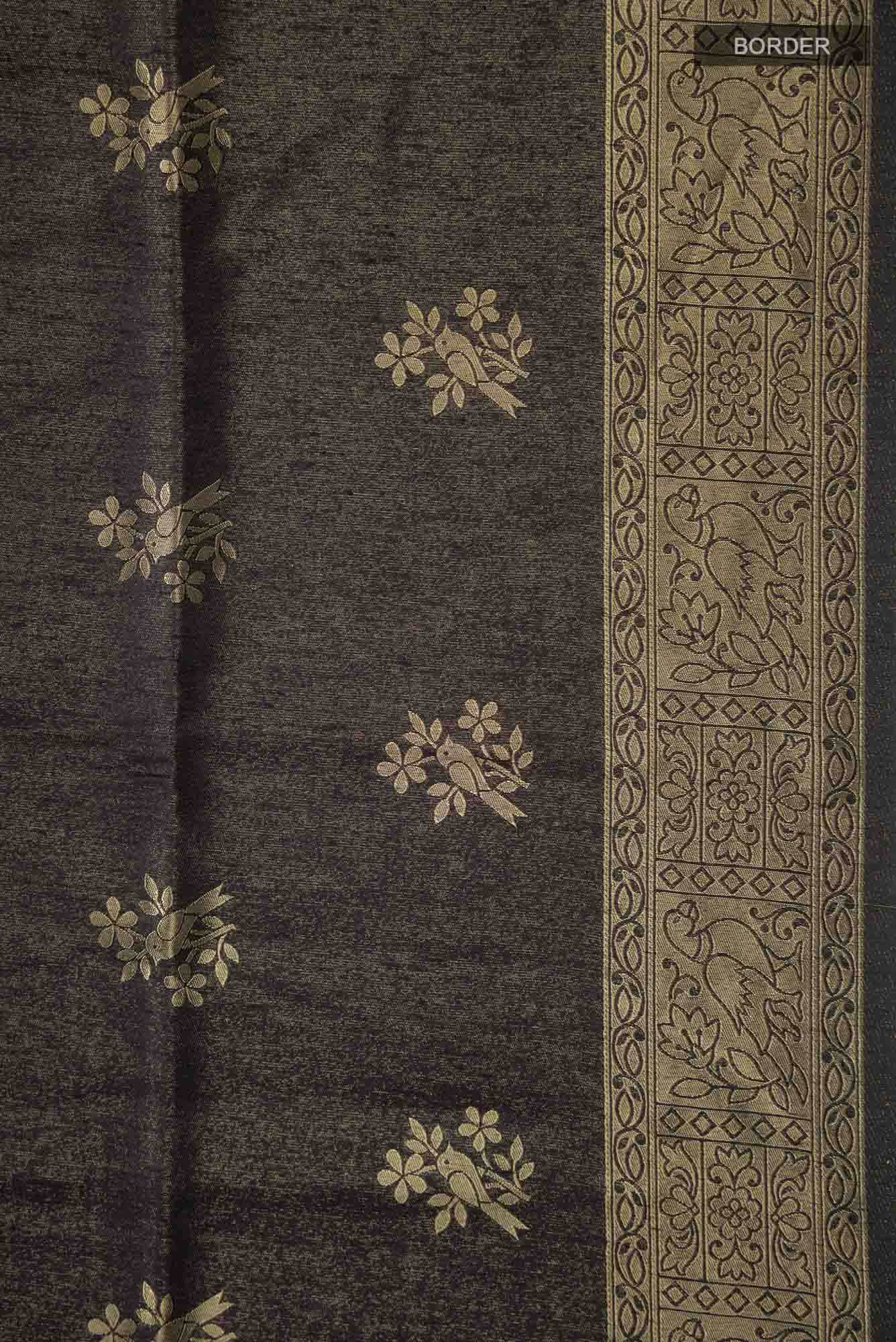 Black Blended Tussar Silk Saree