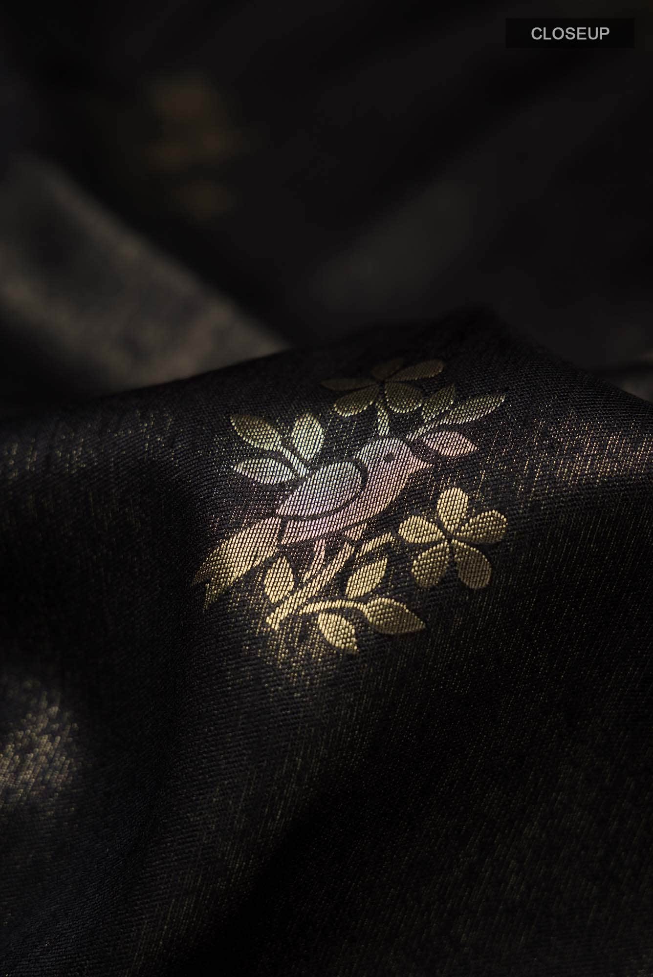 Black Blended Tussar Silk Saree