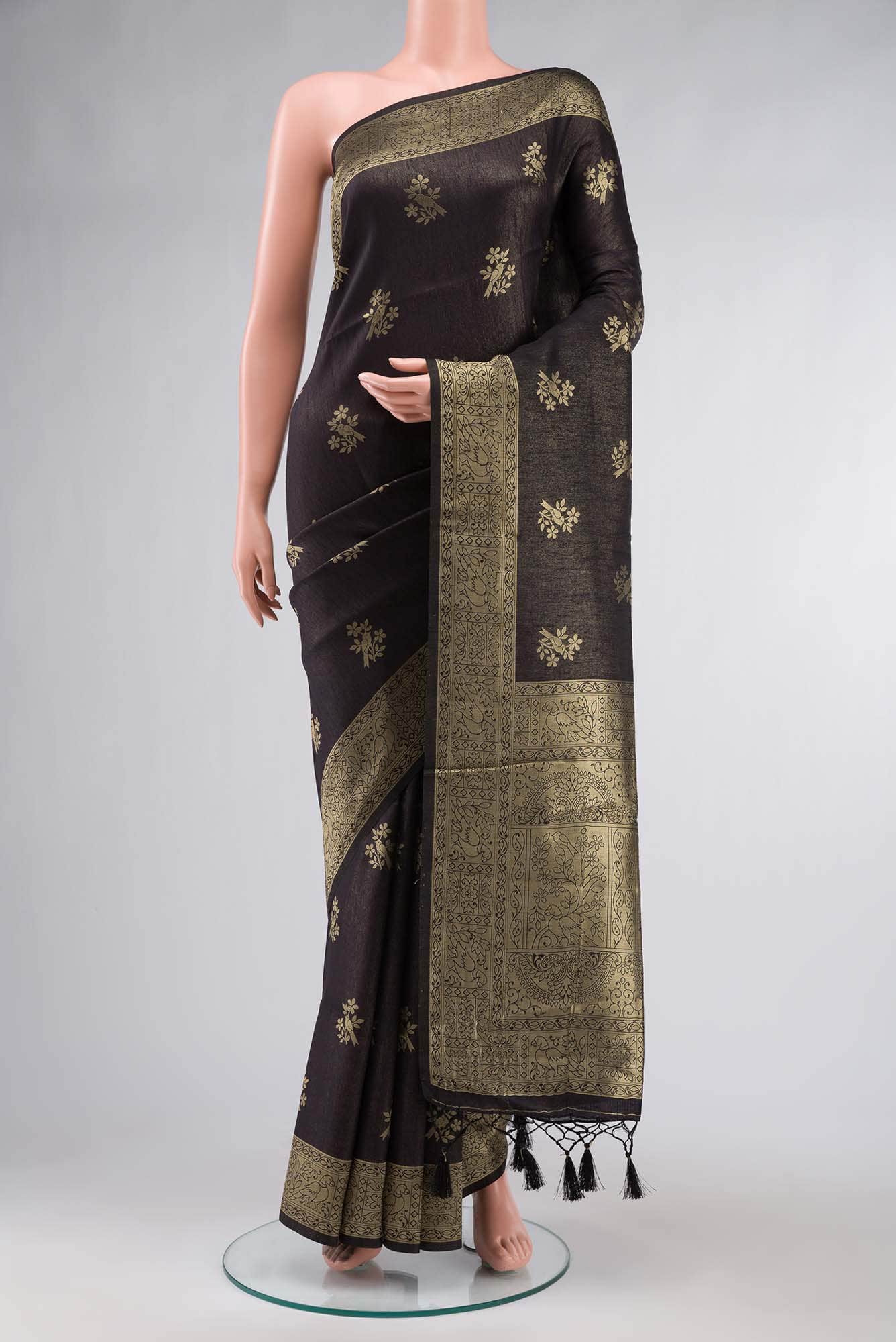 Black Blended Tussar Silk Saree