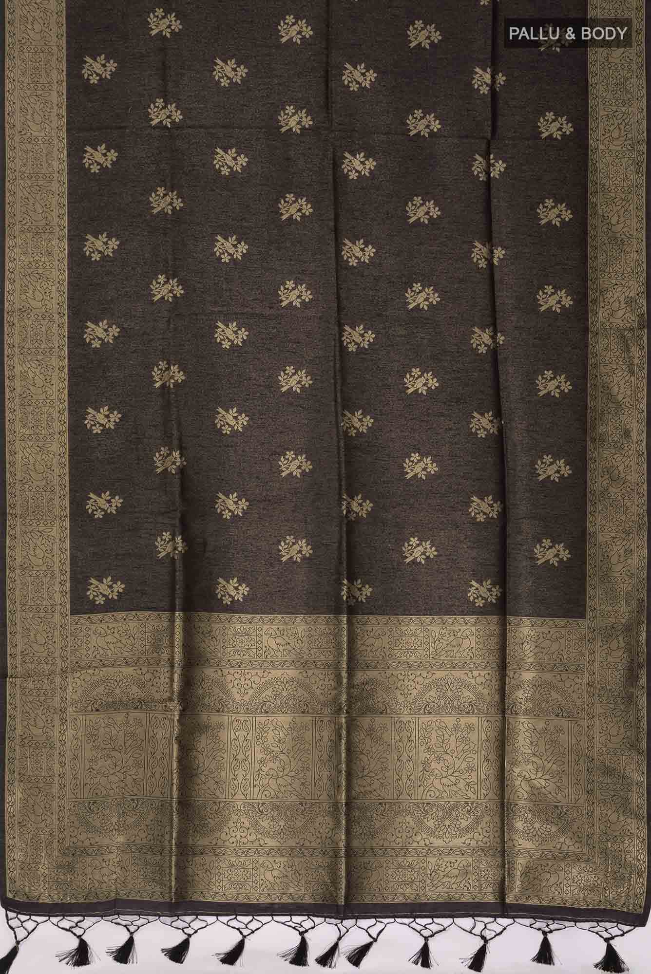 Black Blended Tussar Silk Saree
