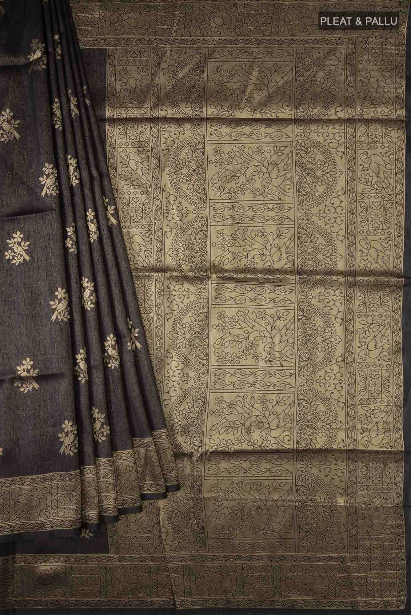 Black Blended Tussar Silk Saree