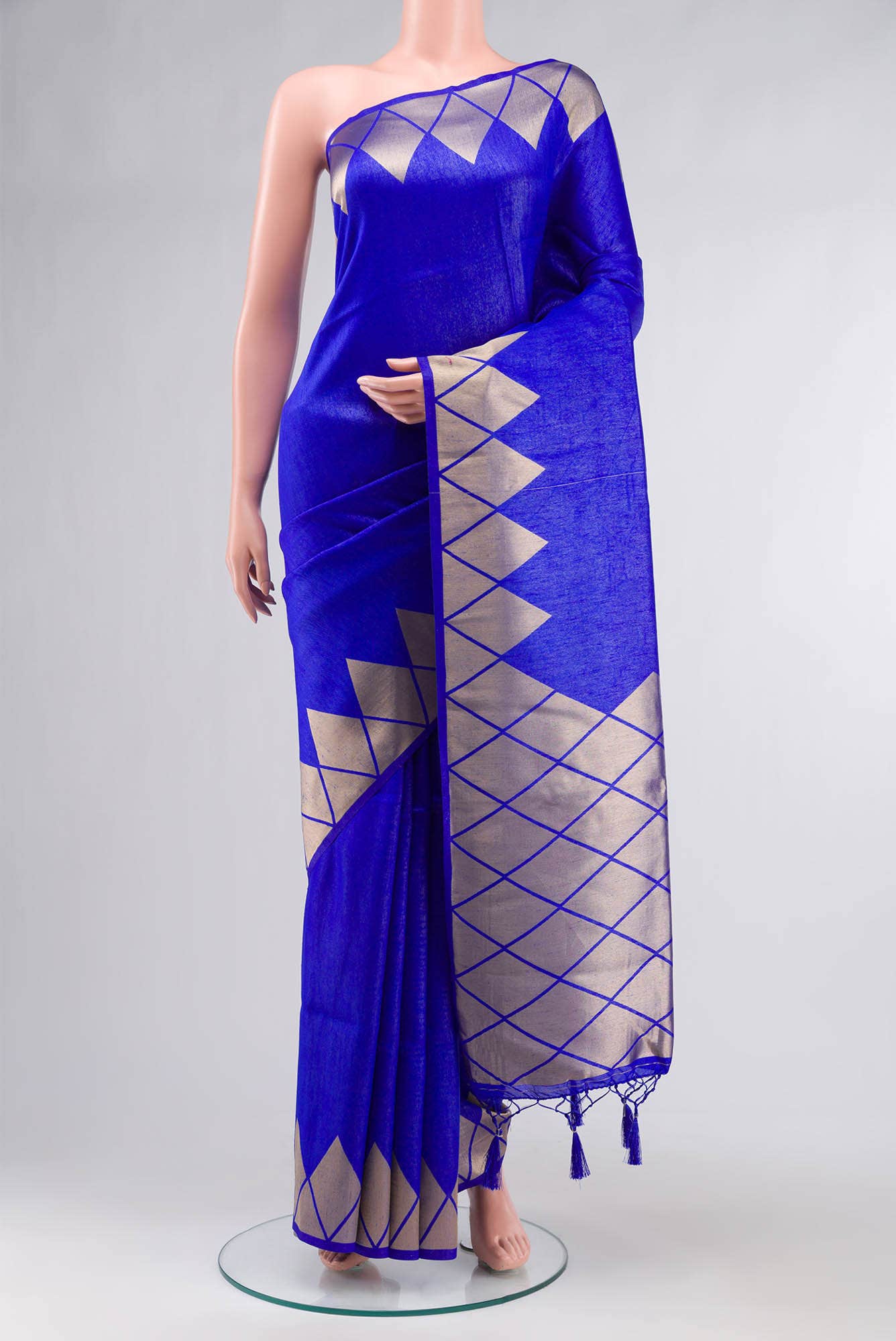 Blue Blended Tussar Silk Saree