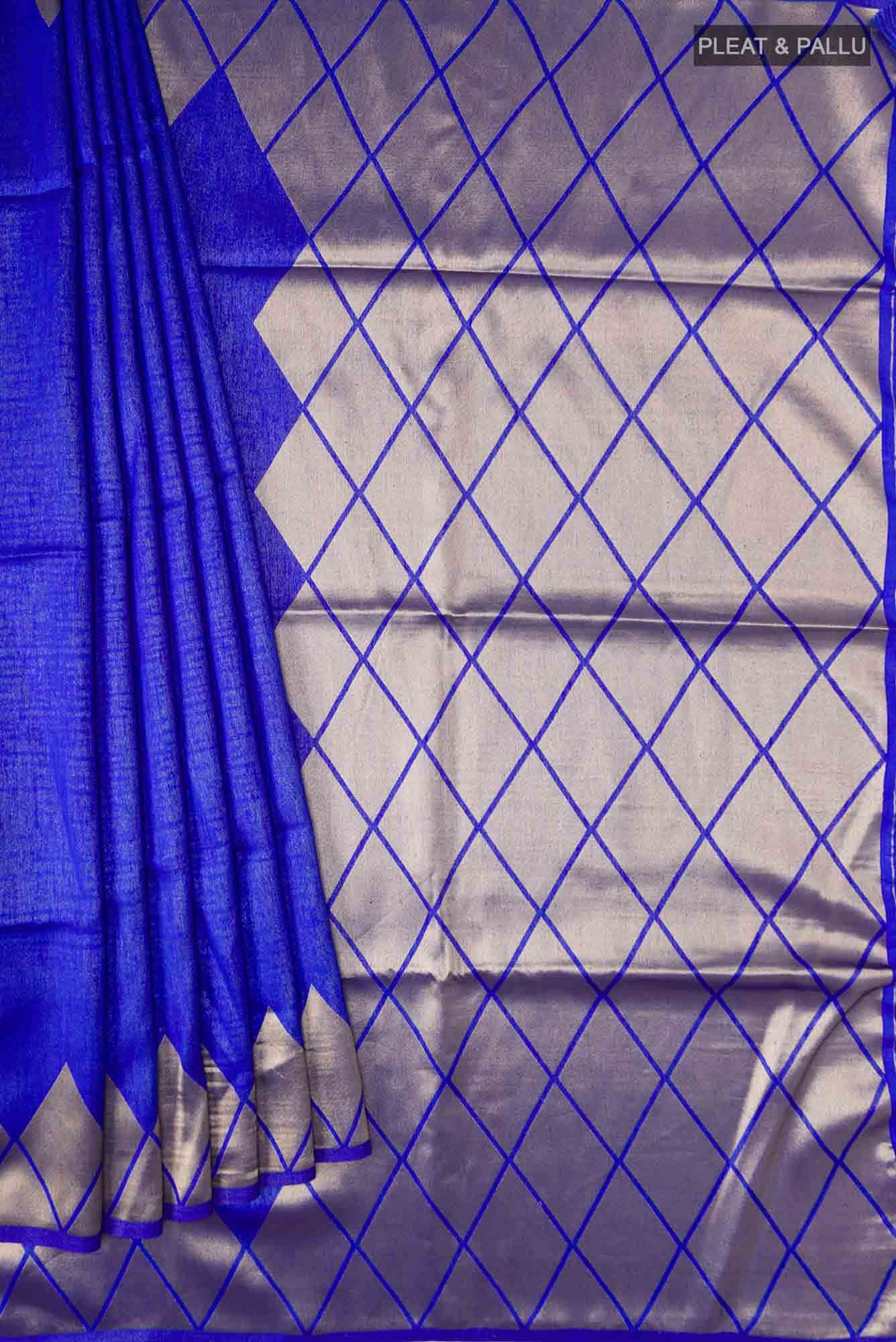 Blue Blended Tussar Silk Saree