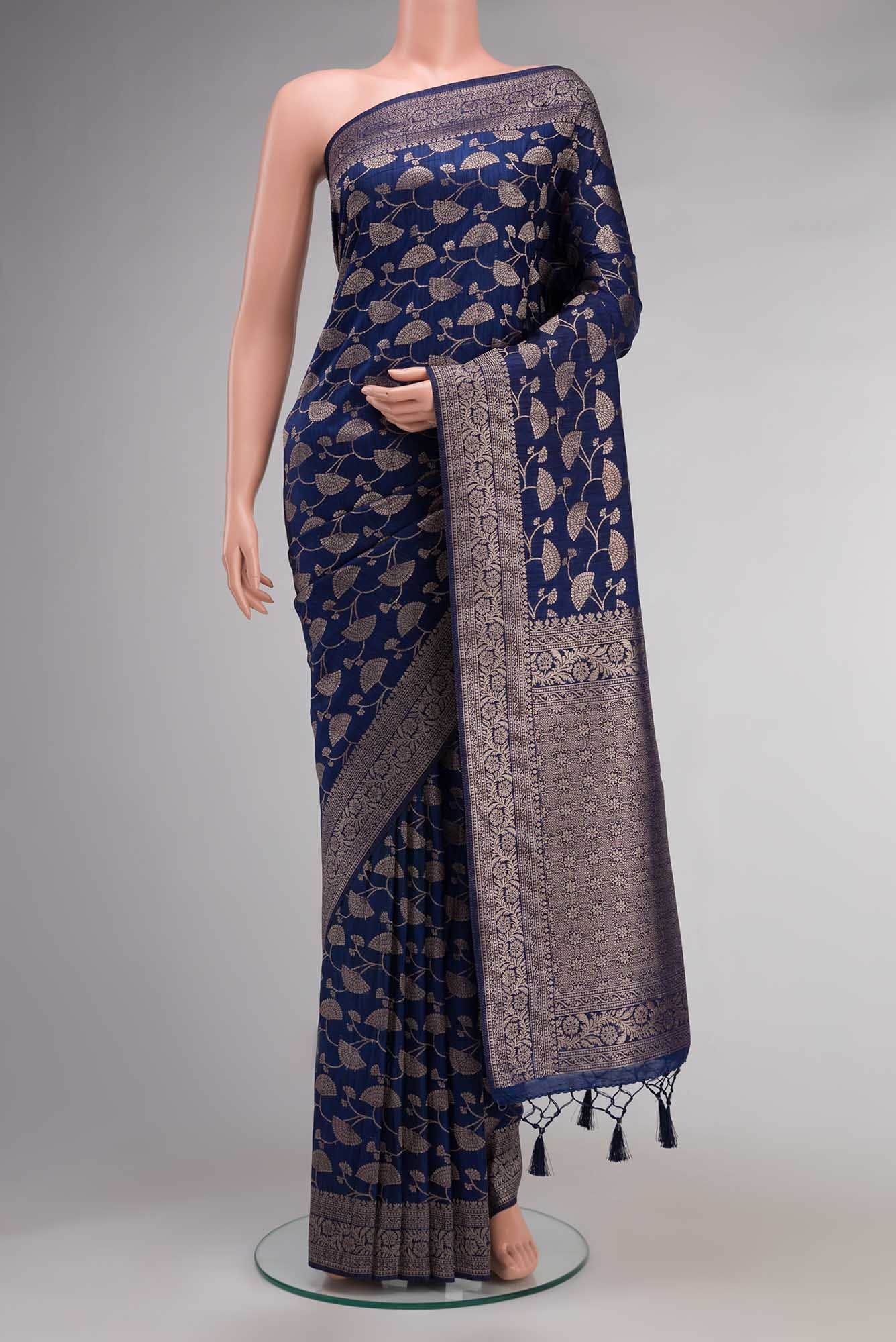 Blue Blended Tussar Silk Saree