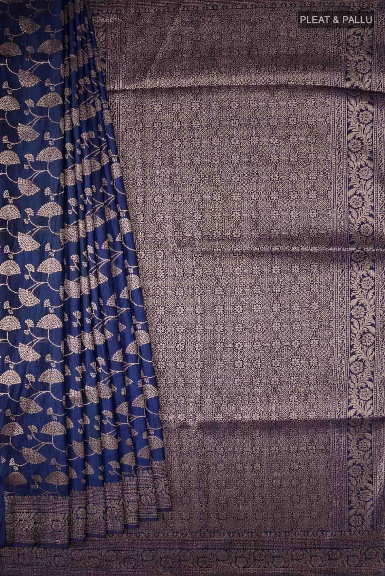 Blue Blended Tussar Silk Saree
