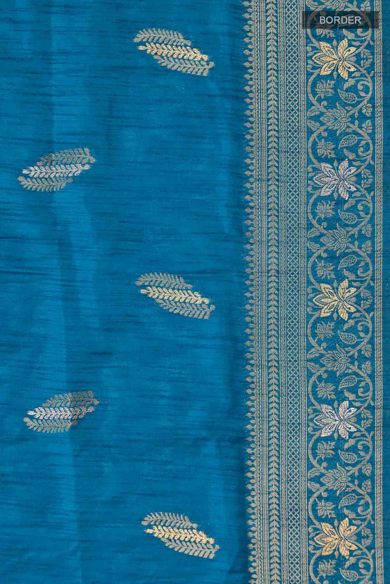 Blue Blended Tussar Silk Saree