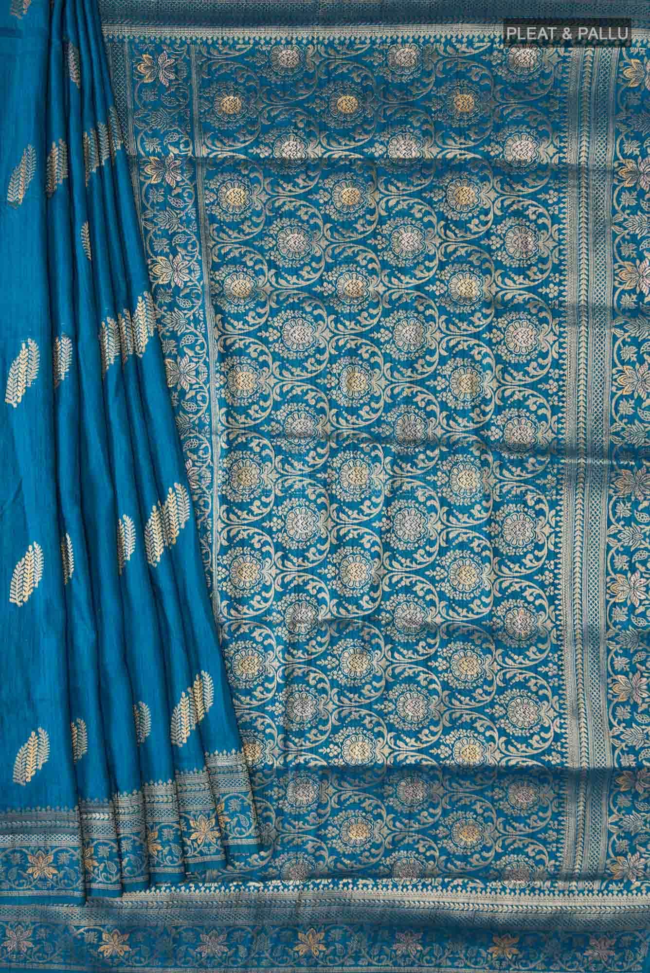 Blue Blended Tussar Silk Saree