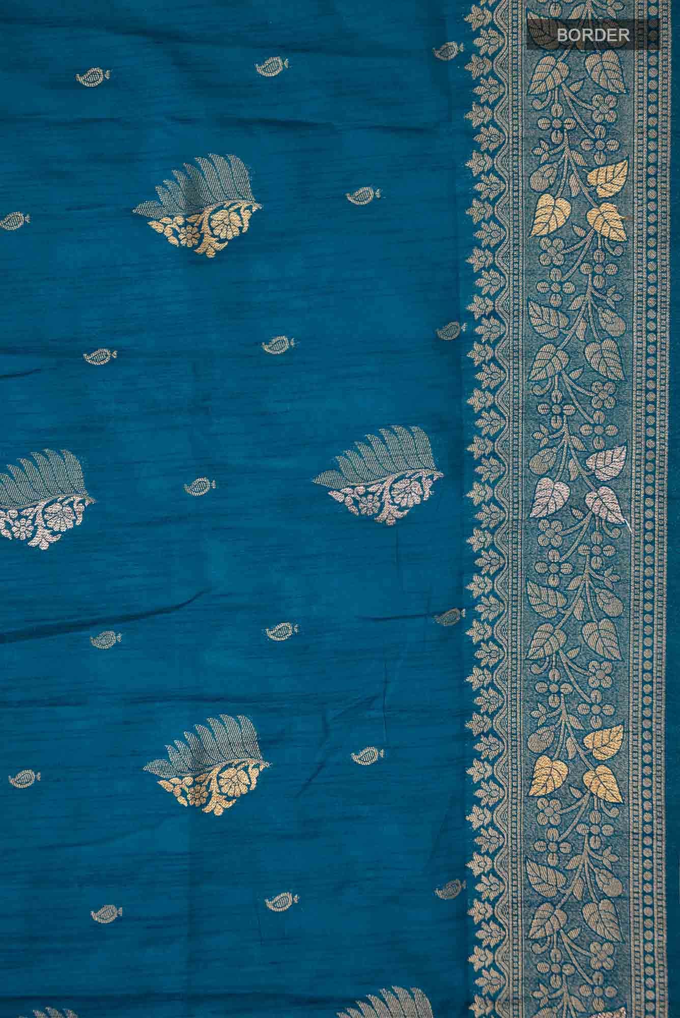 Blue Blended Tussar Silk Saree