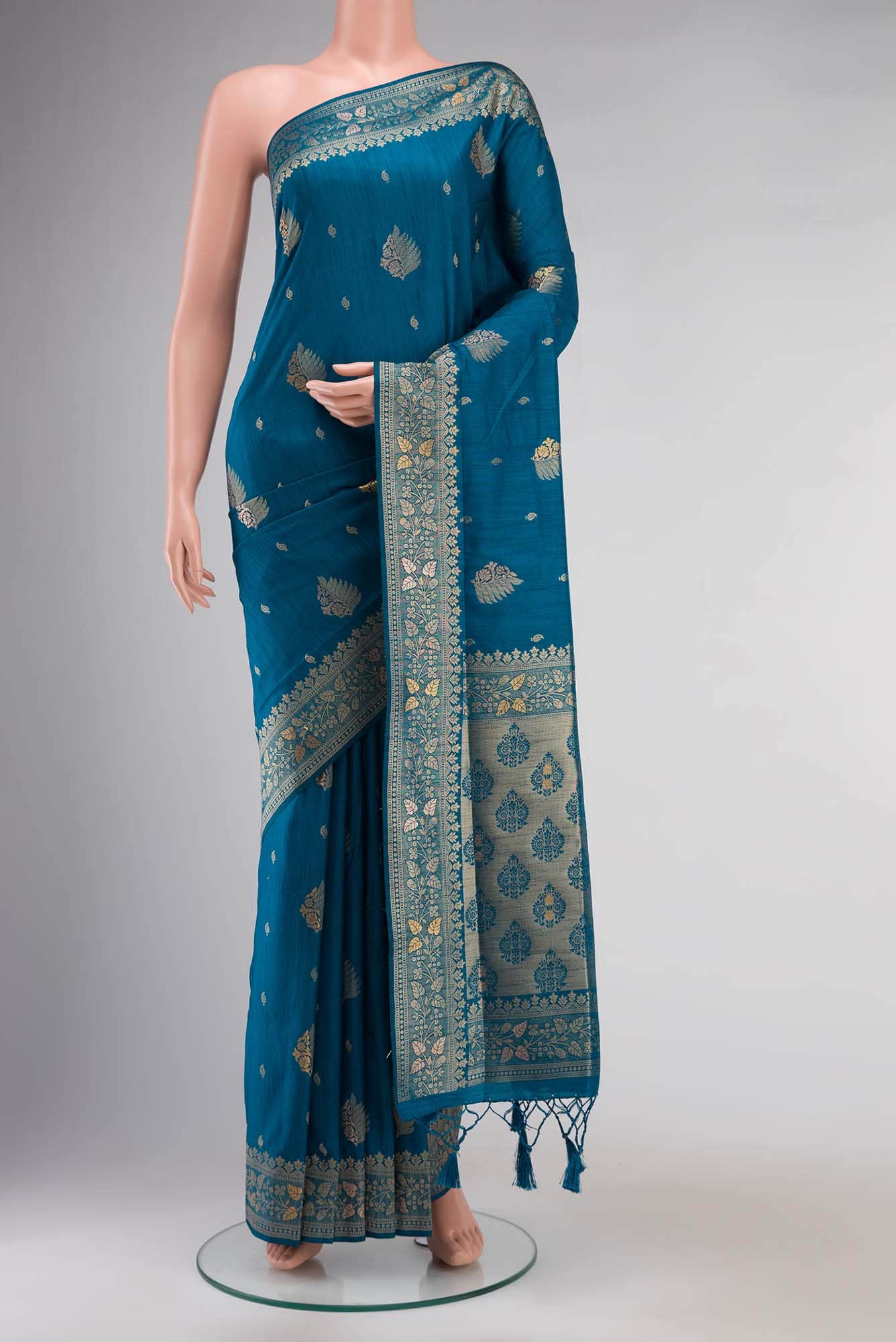 Blue Blended Tussar Silk Saree