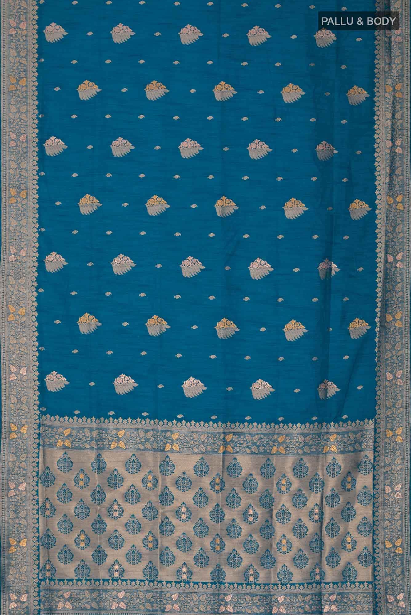 Blue Blended Tussar Silk Saree