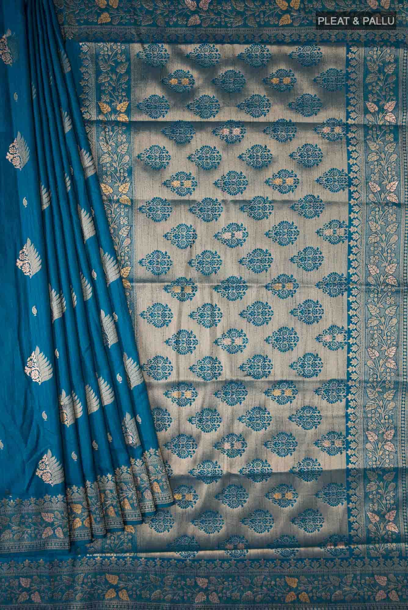 Blue Blended Tussar Silk Saree