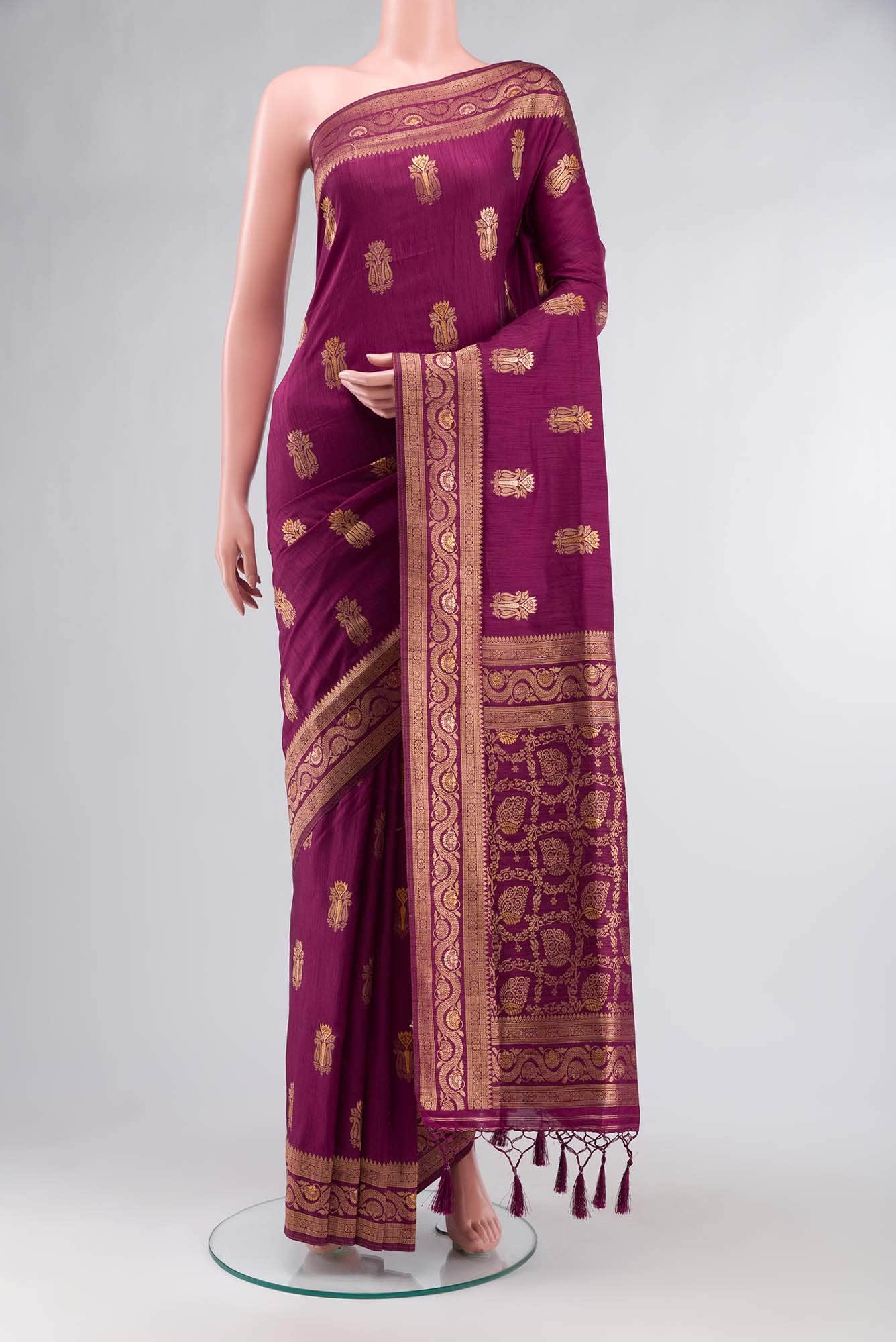 Burgundy Blended Tussar Silk Saree