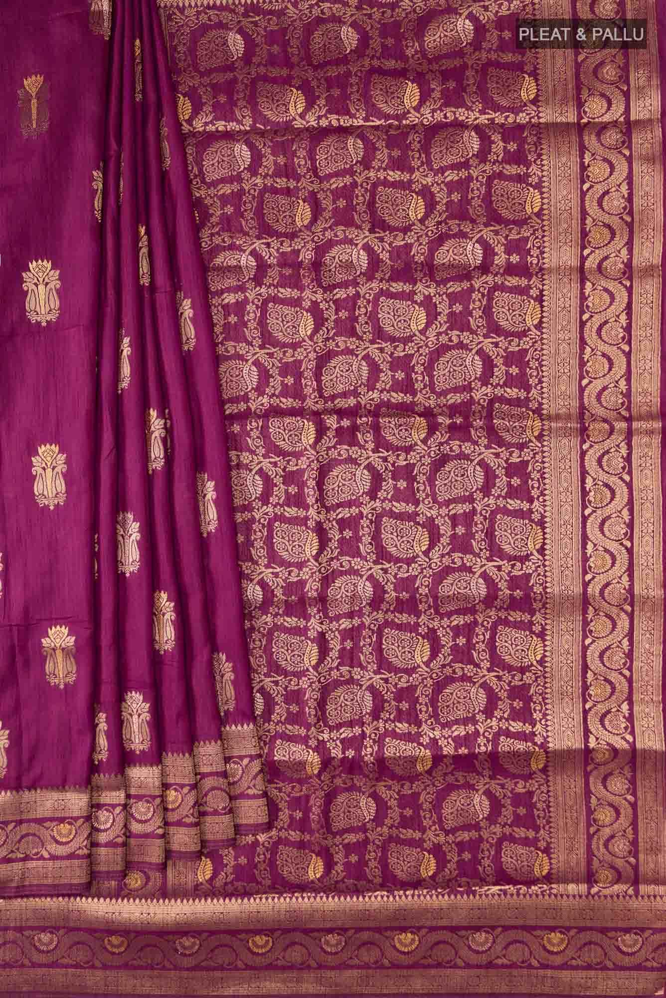 Burgundy Blended Tussar Silk Saree