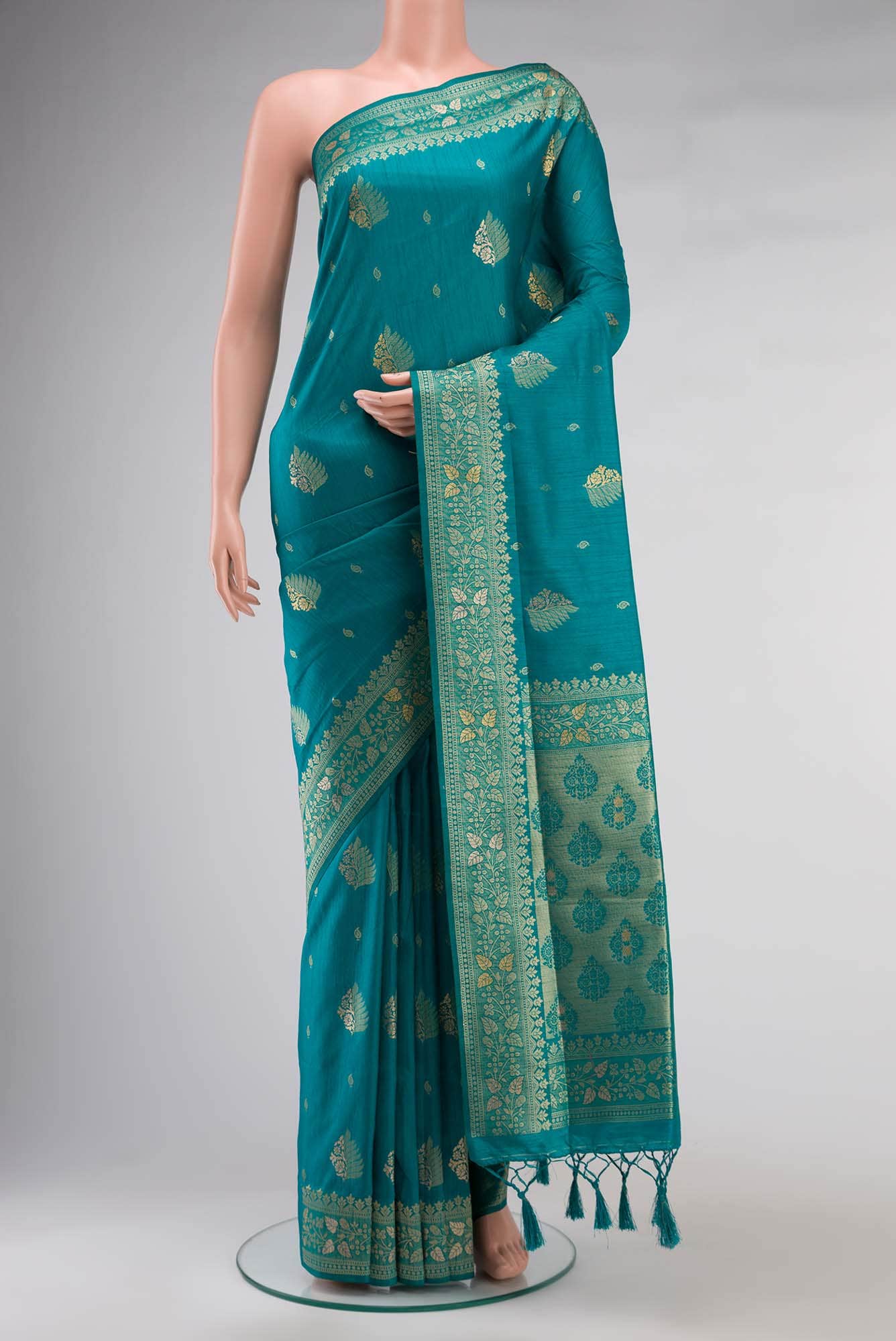 Green Blended Tussar Silk Saree