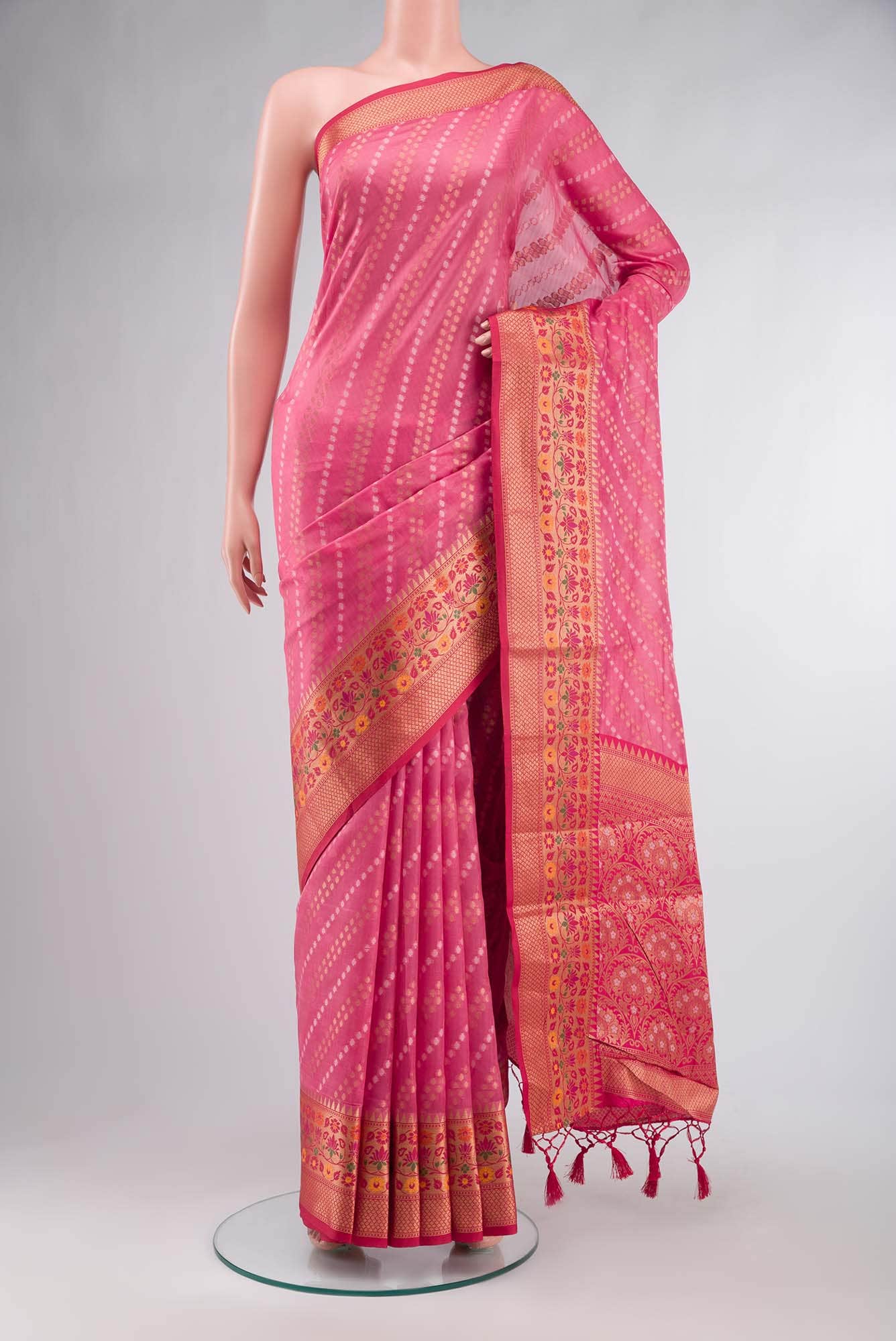 Pink Blended Banarasi Silk Cotton Saree