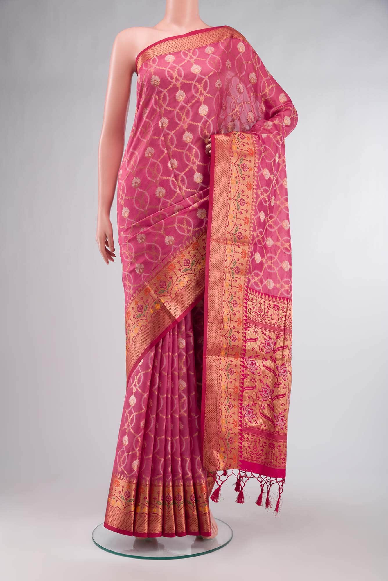Pink Blended Banarasi Silk Cotton Saree