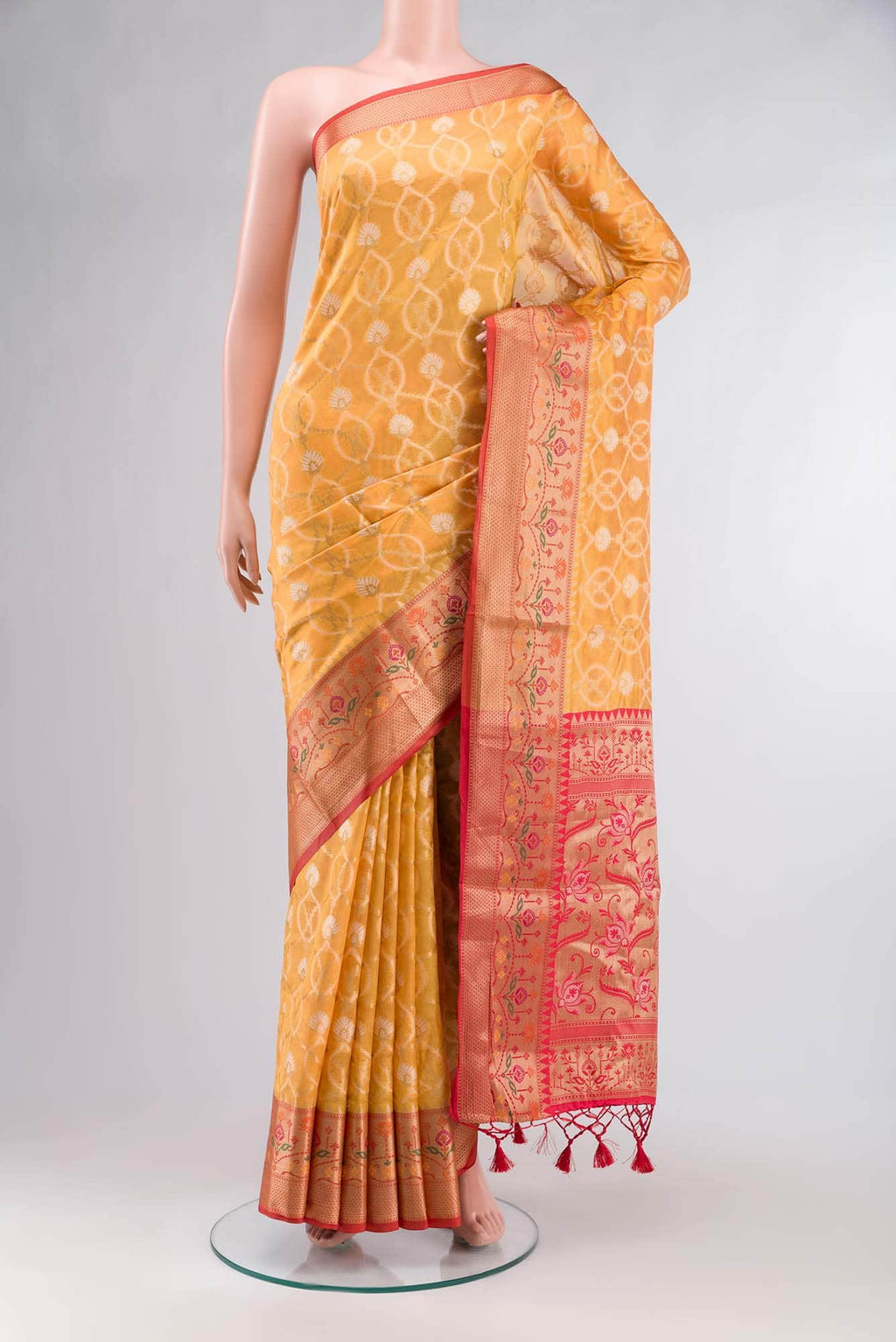 Yellow Blended Banarasi Silk Cotton Saree
