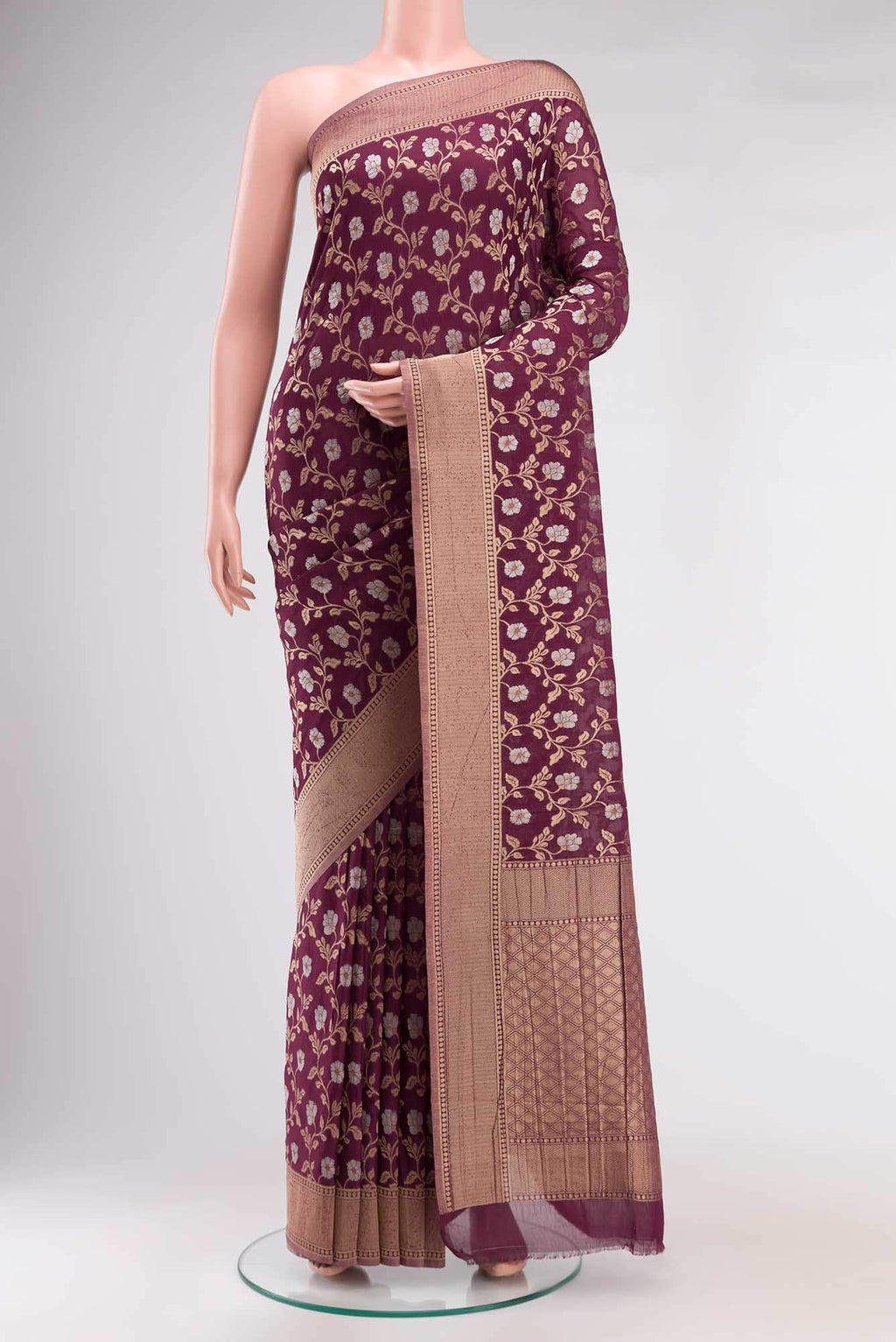 Burgundy Blended Chiffon Saree