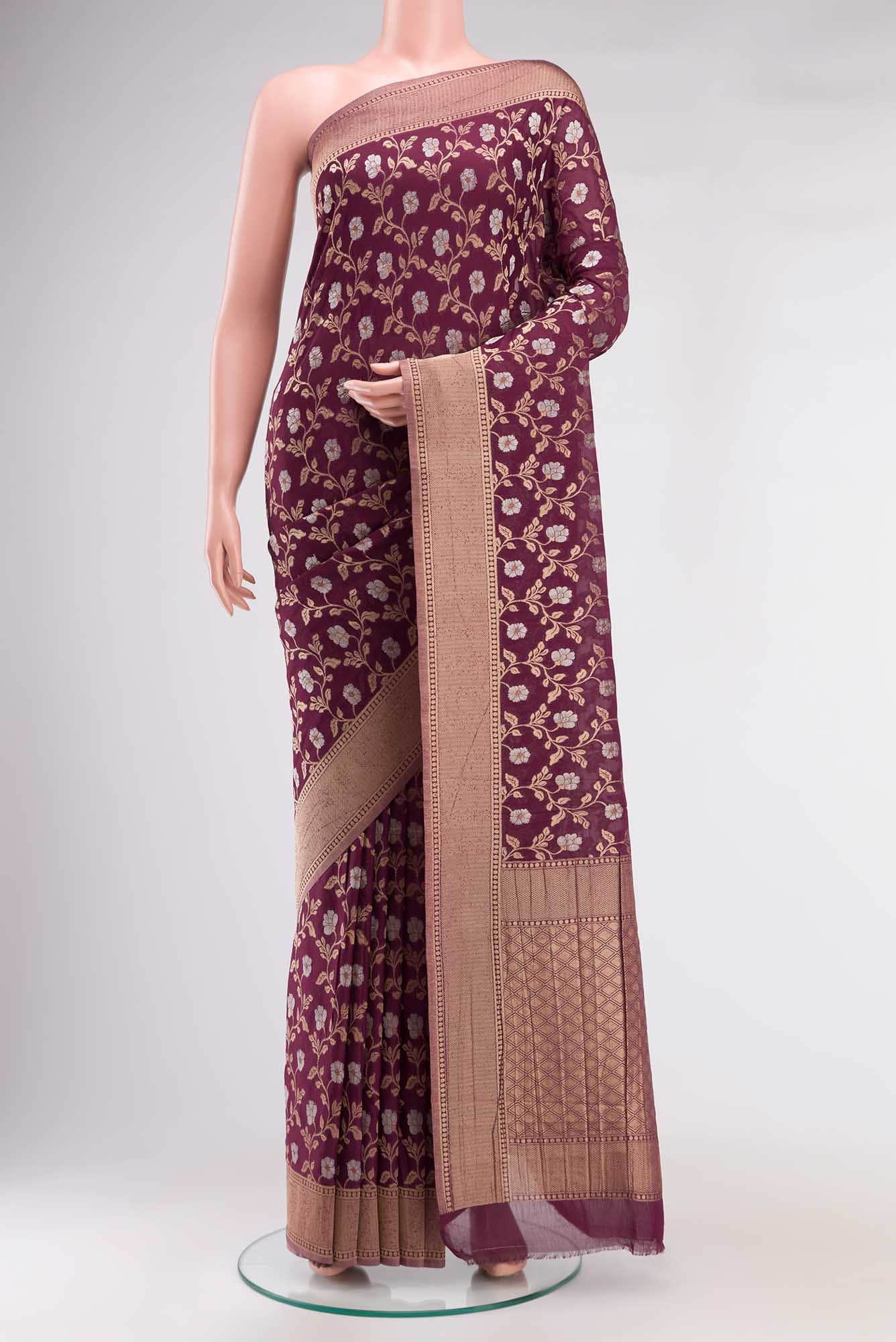 Burgundy Blended Chiffon Saree