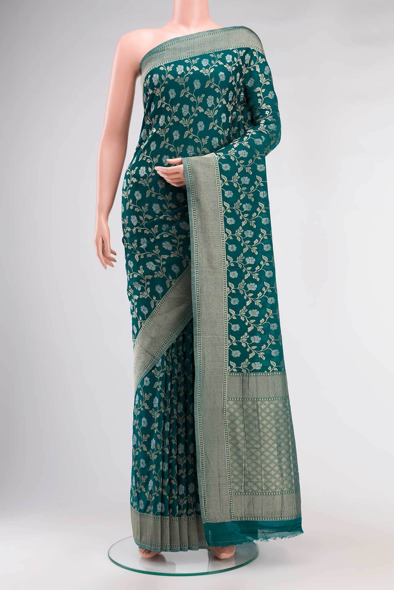 Blue Blended Chiffon Saree
