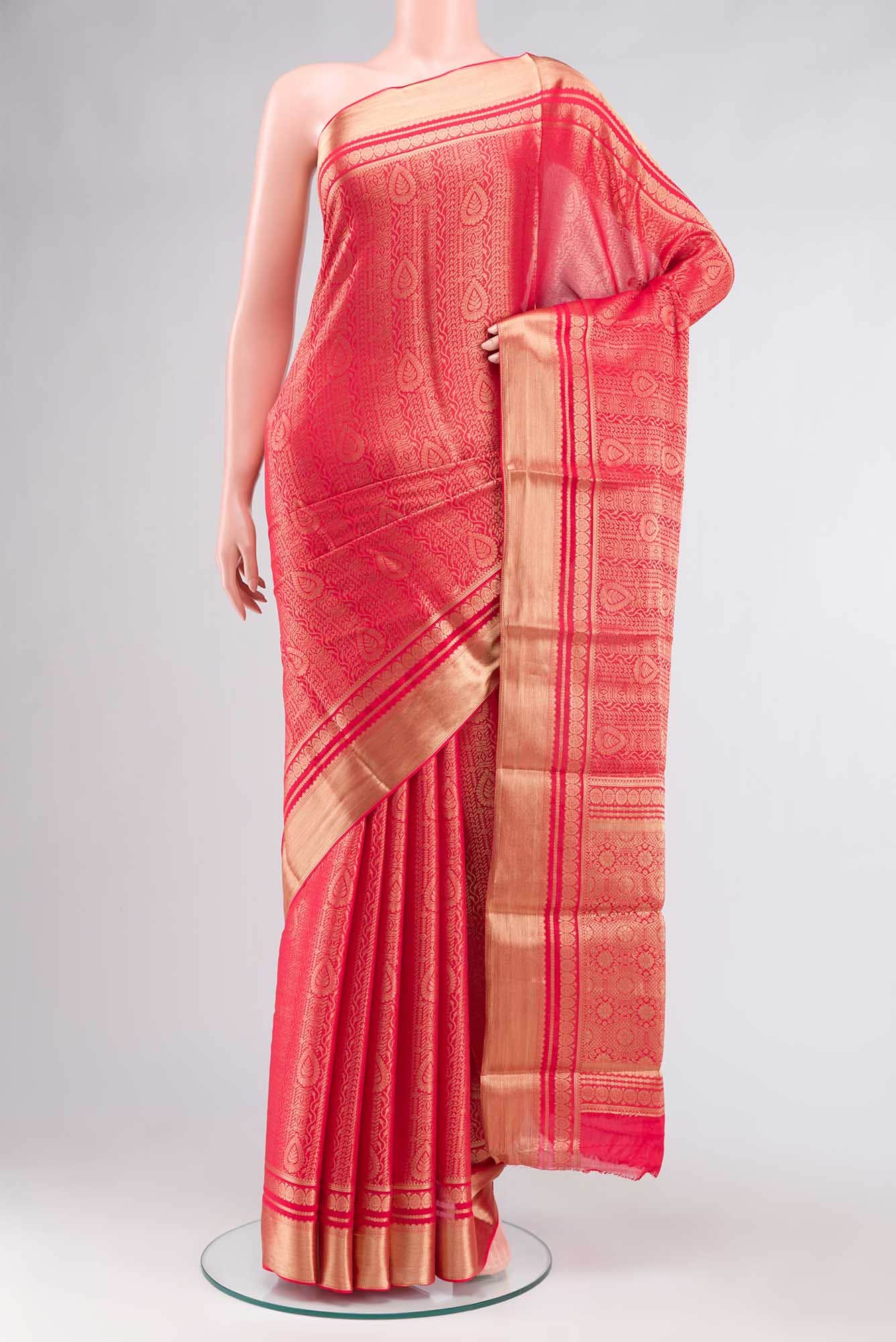 Red Blended Chiffon Saree