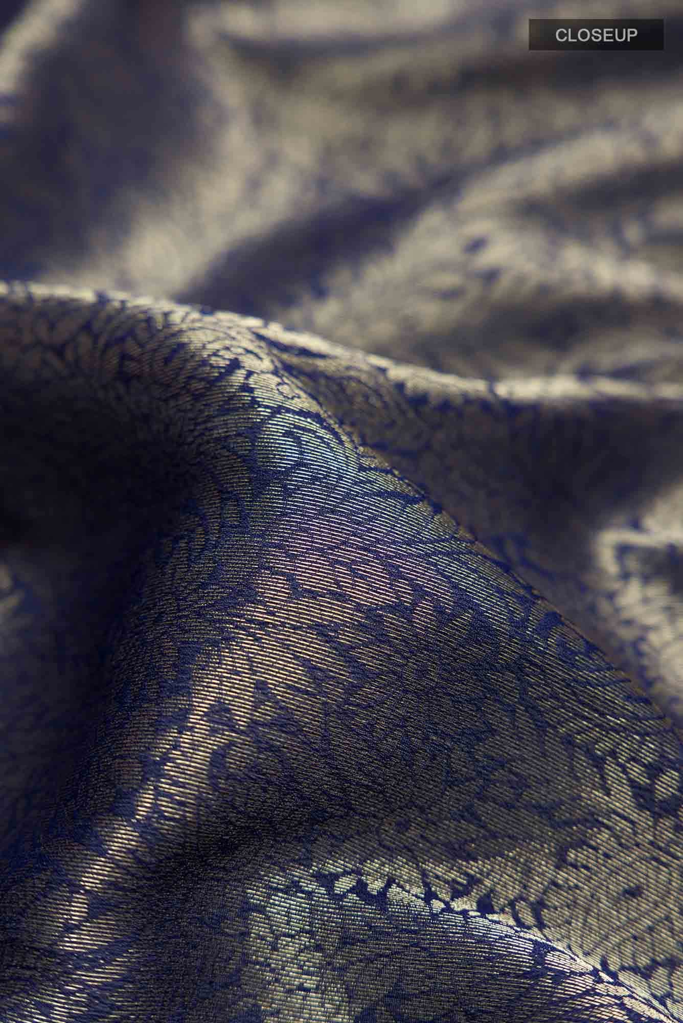 Navy Blue Blended Chiffon Saree