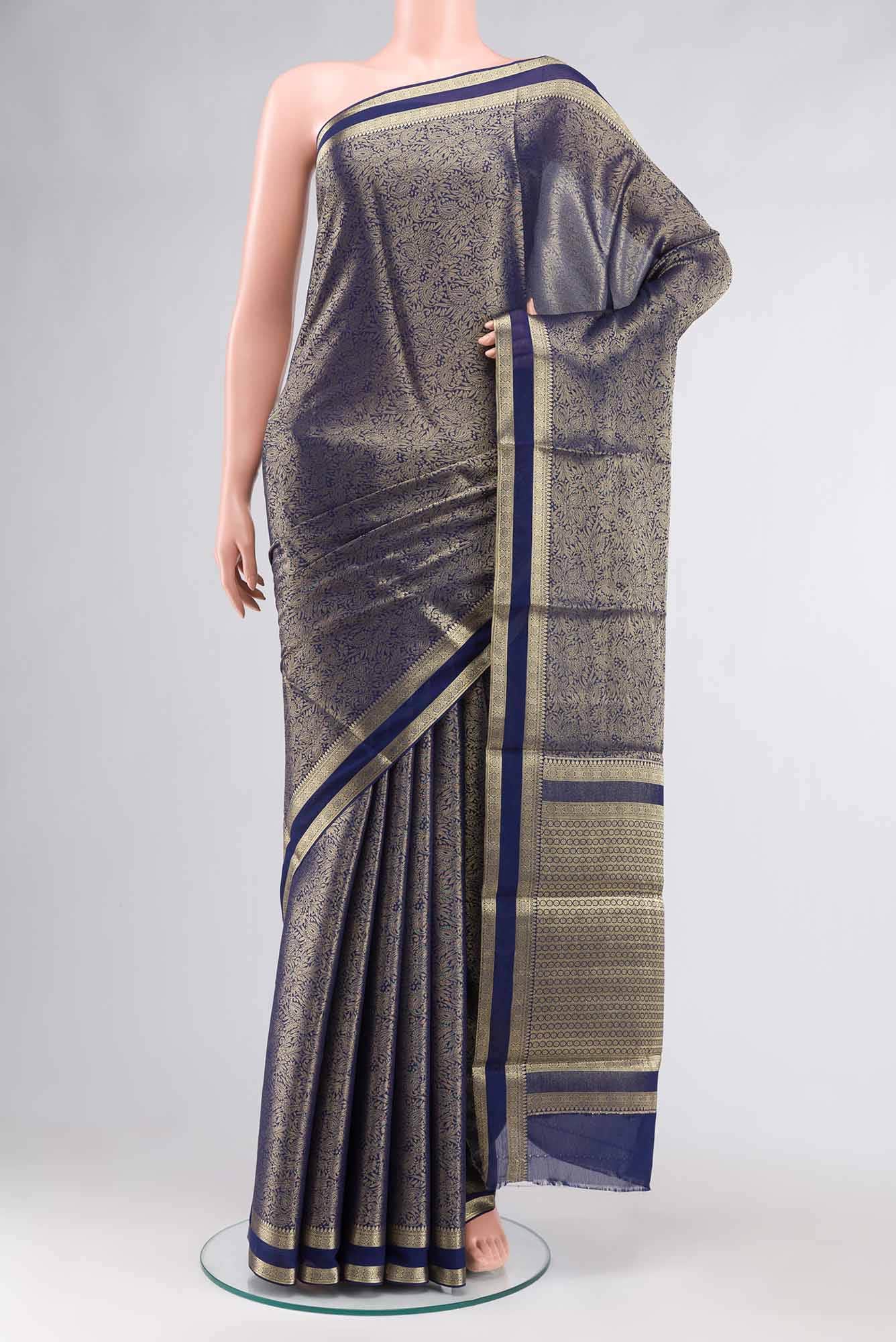Navy Blue Blended Chiffon Saree